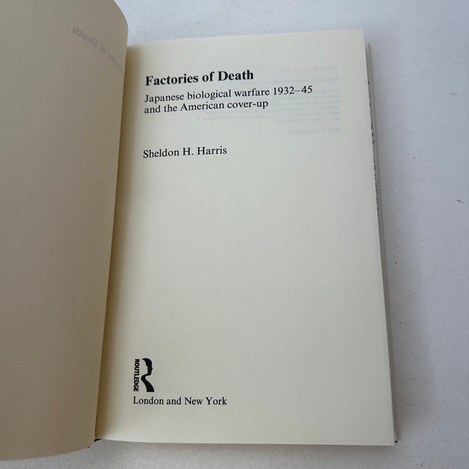 Factories of Death Sheldon H Harris HC DJ 1994 Japanese Bio Warfare US Cover Up