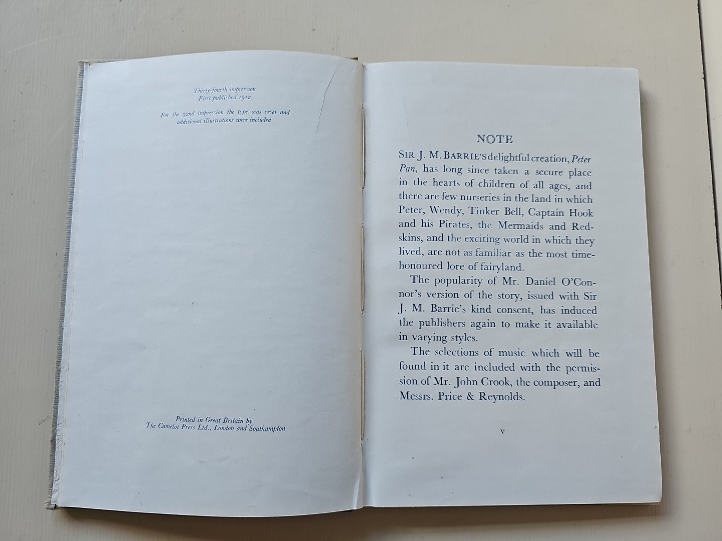 The Story Of Peter Pan By Sir J M Barrie Retold By Daniel O’Connor 1949 HB Book