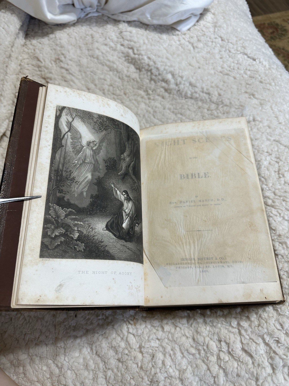 Night Scenes In The Bible 1869 Antique Religious Art Leather Bound Gold Gilded