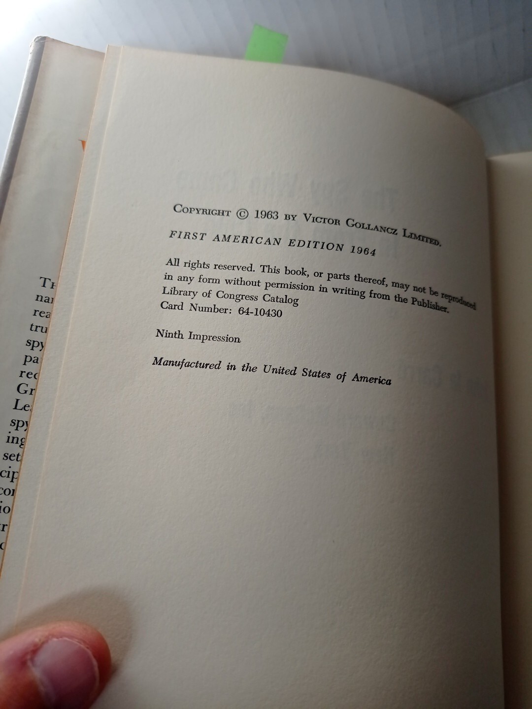 The Spy Who Came In From the Cold by John Le Carre 1963 1st US Edition vintage