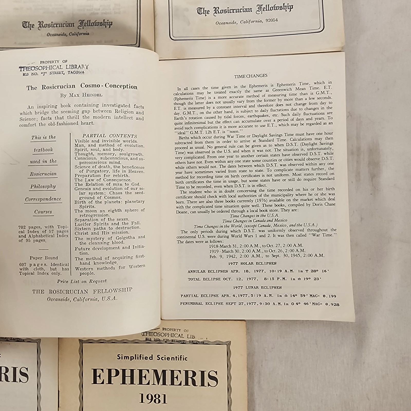 Lot 14 Simplified Scientific Ephemeris – Rosicrucian Fellowship 1940 – 1981