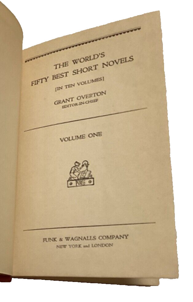Worlds 50 Best Short Novels Volume 1 Grant Overton 1929 HC Funk Wagnalls