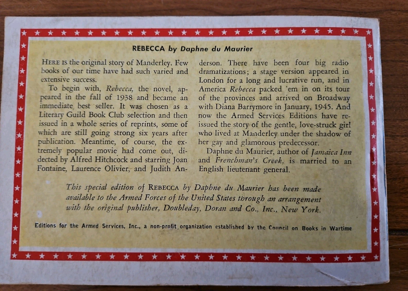 Rebecca by Daphne du Maurier 1945 Armed Services Edition T-36