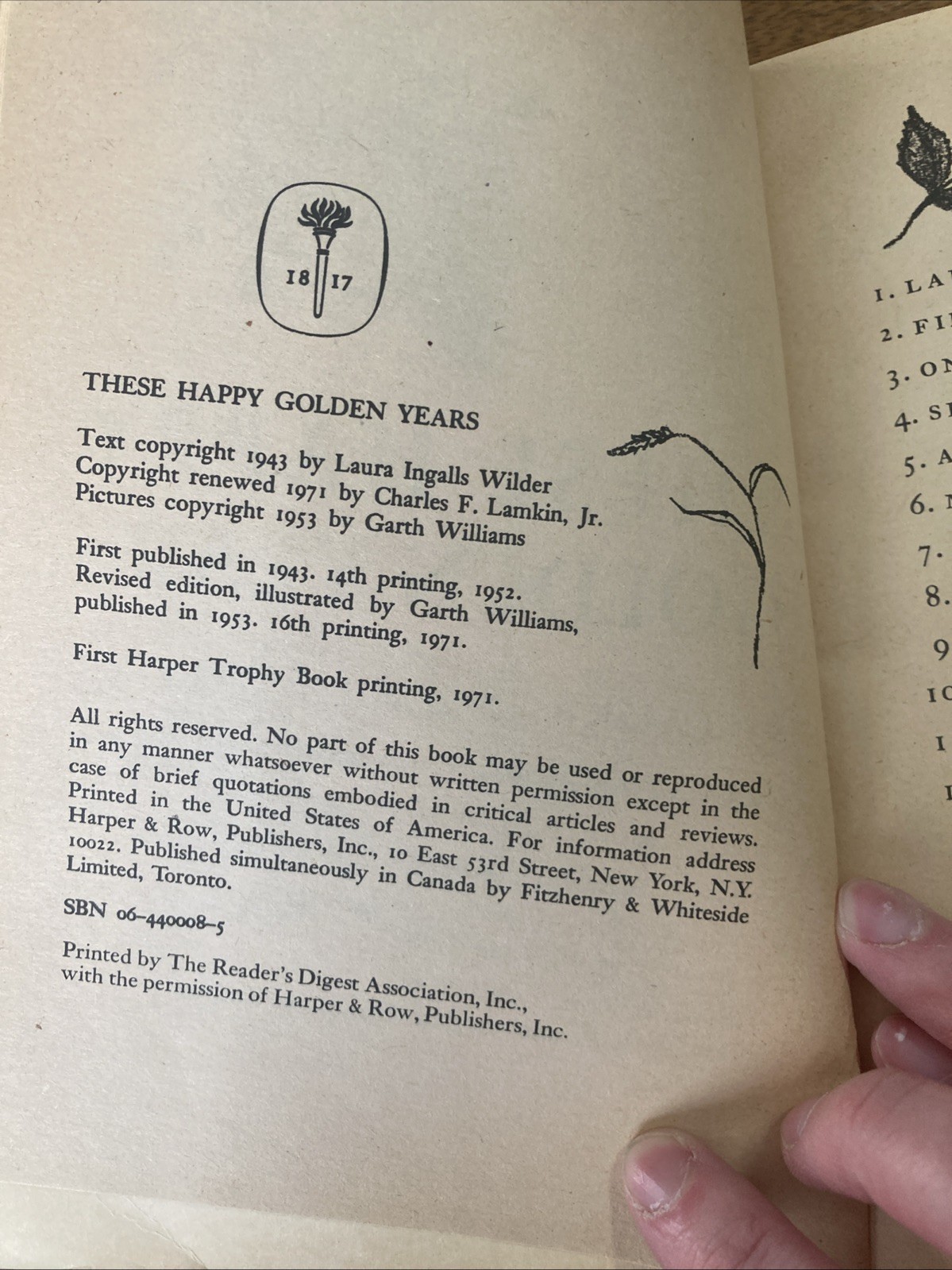 These Happy Golden Years Vintage Children’s Book 1943 Reprint Harper Trophy 1971