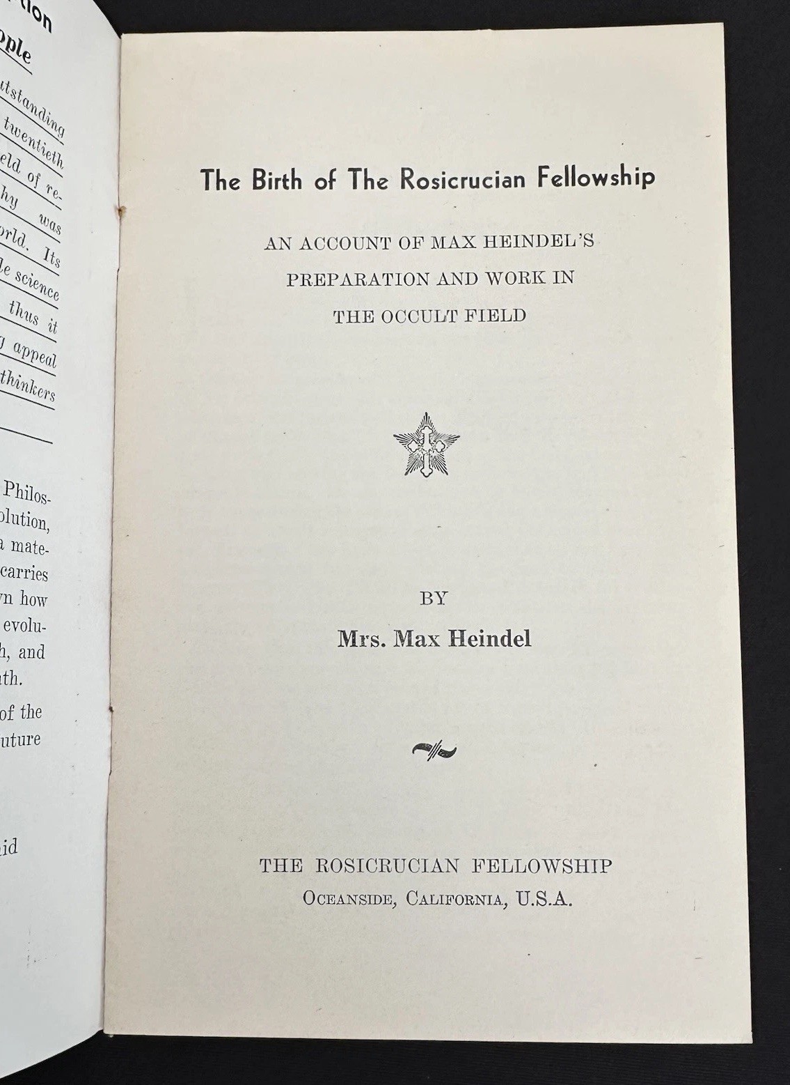 Rosicrucian Fellowship Booklet c 1930s Mrs Max Heindel Occult Esoteric Clean VG+