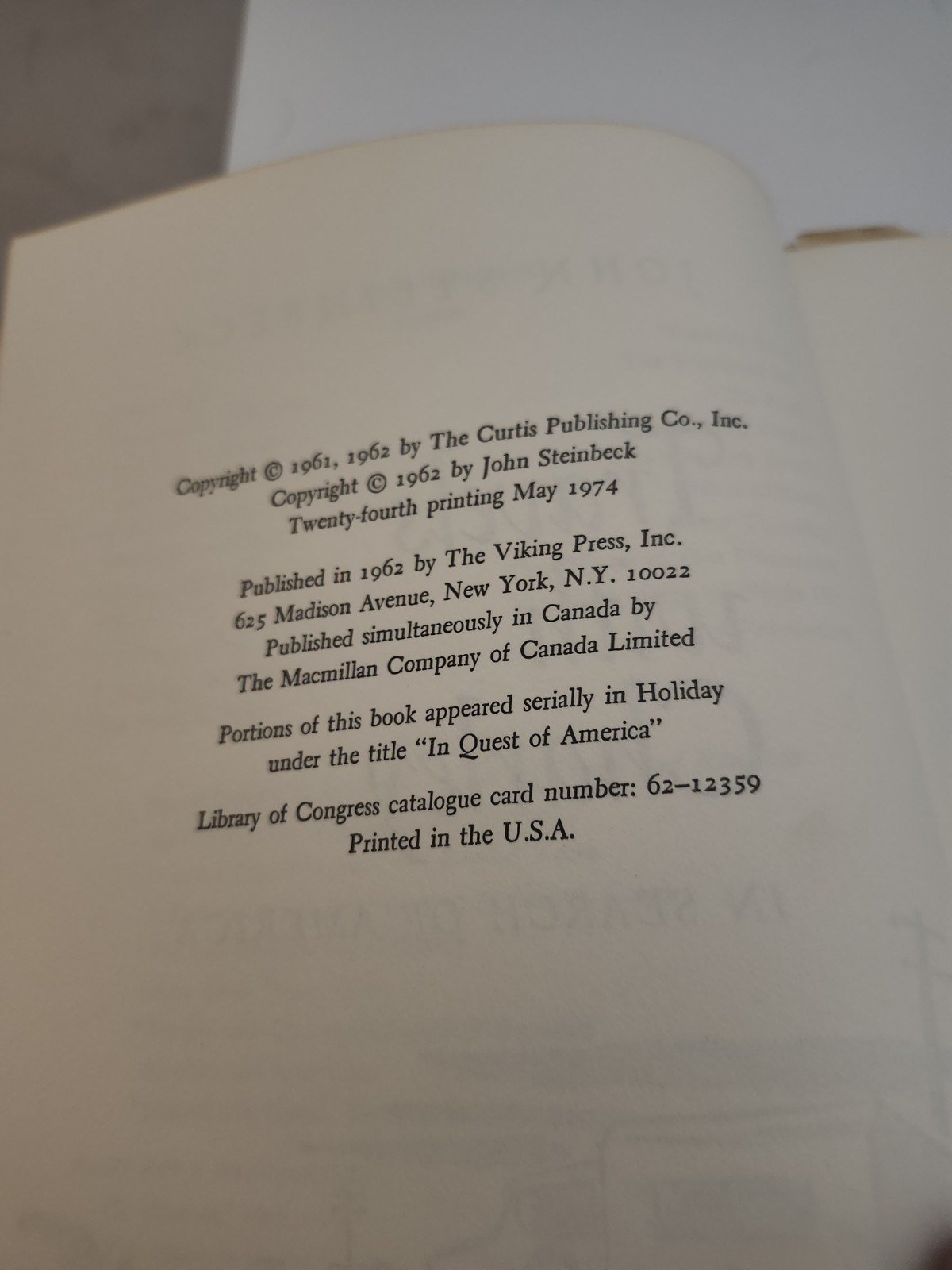 Travels with Charley John Steinbeck – 1962 Viking Press – w/ Jacket
