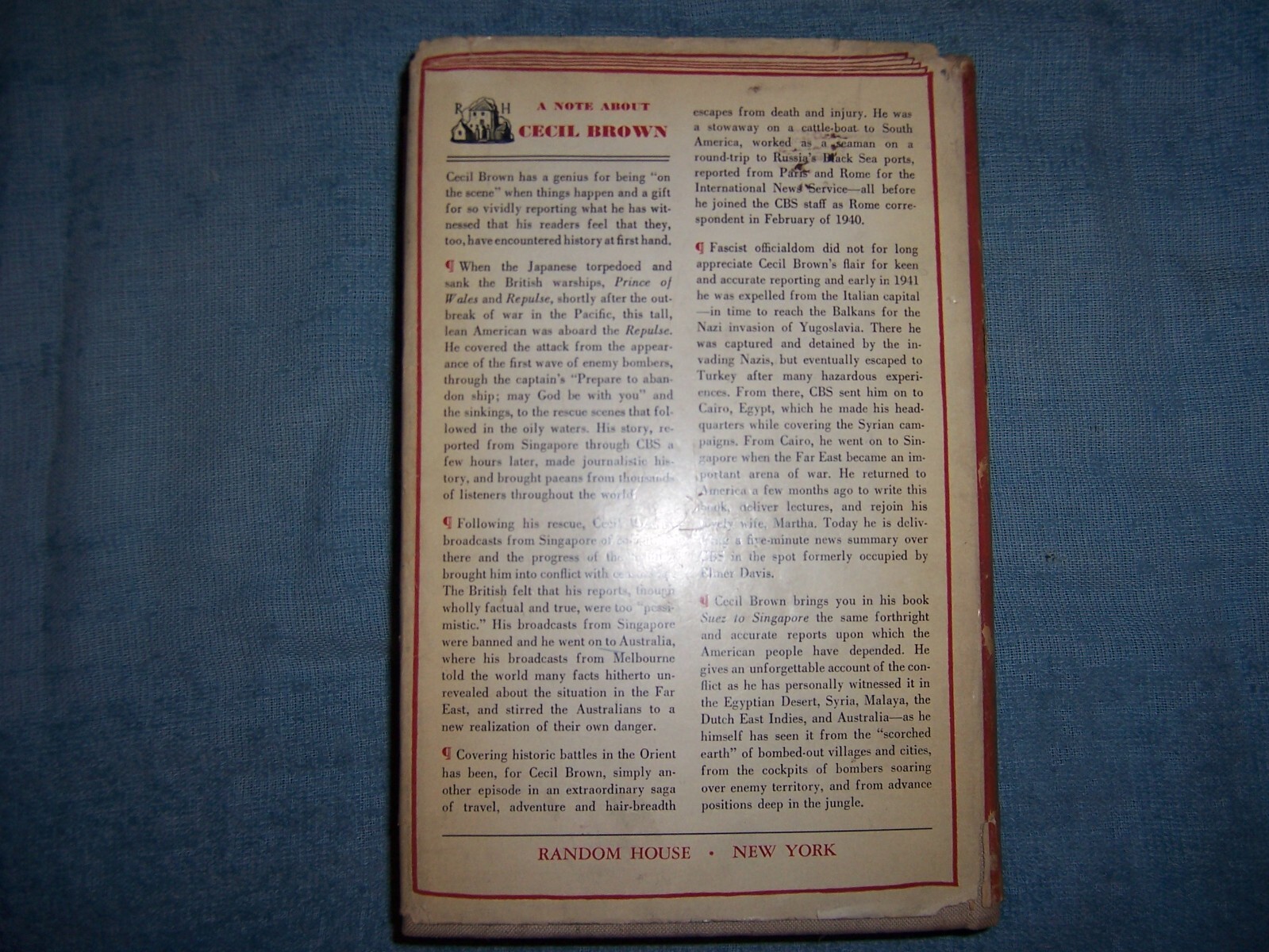 SUEZ TO SINGAPORE by Cecil Brown/1st Ed/HCDJ/Military/War/WWII 1939-45