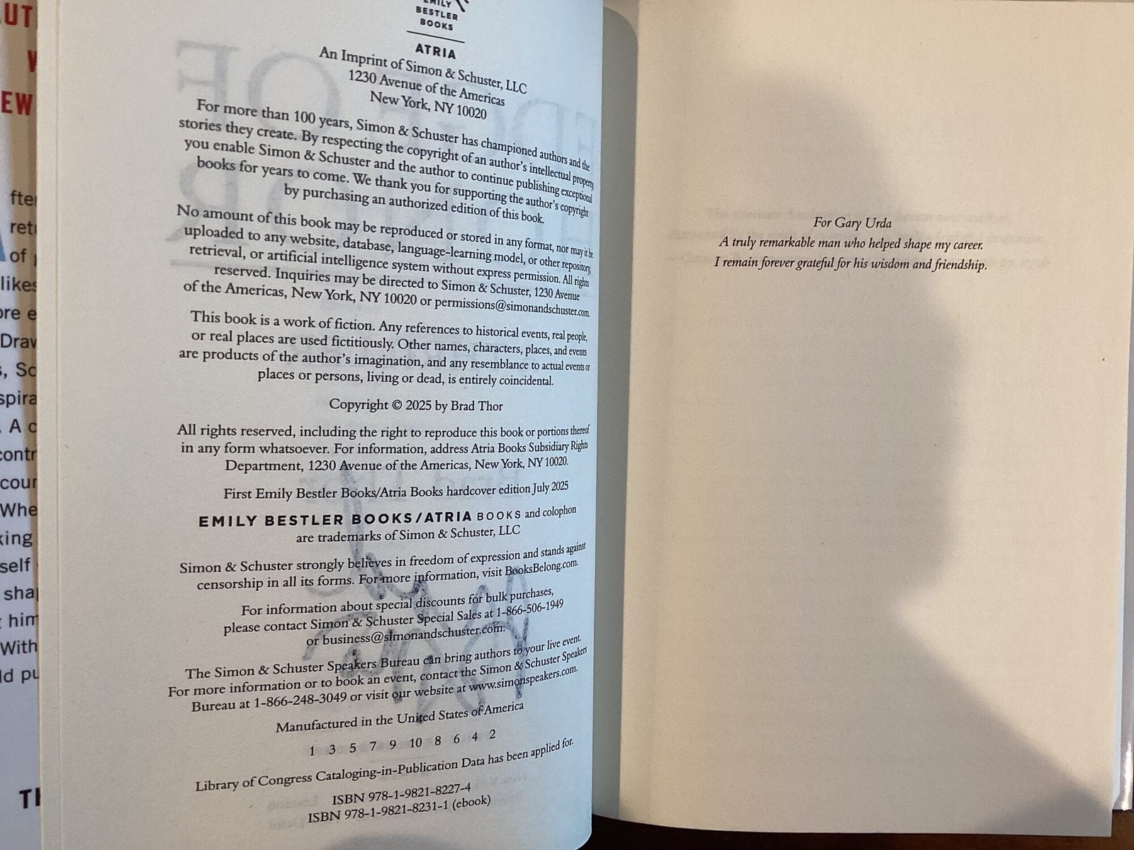 Brad Thor / Edge Of Honor signed 1st Edition 2025