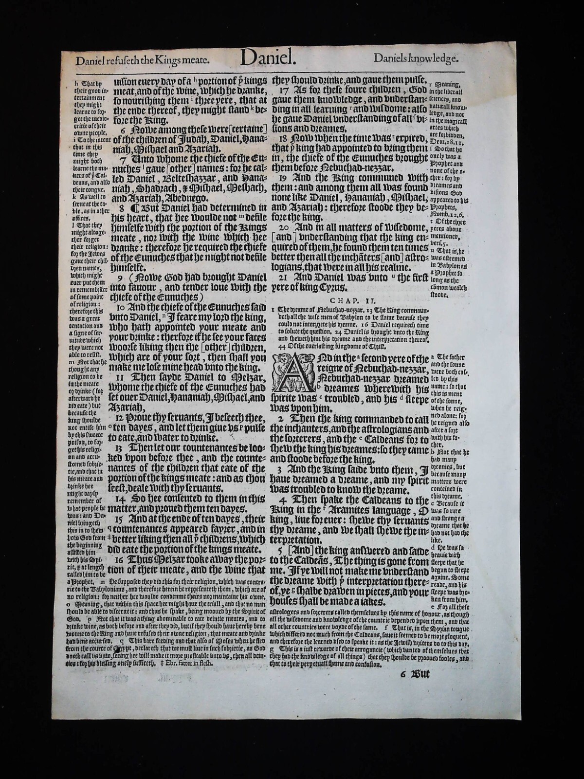 DANIEL TITLE PAGE , 1583 GENEVA BIBLE FRAMED LEAF PAGE VG NOT KJV