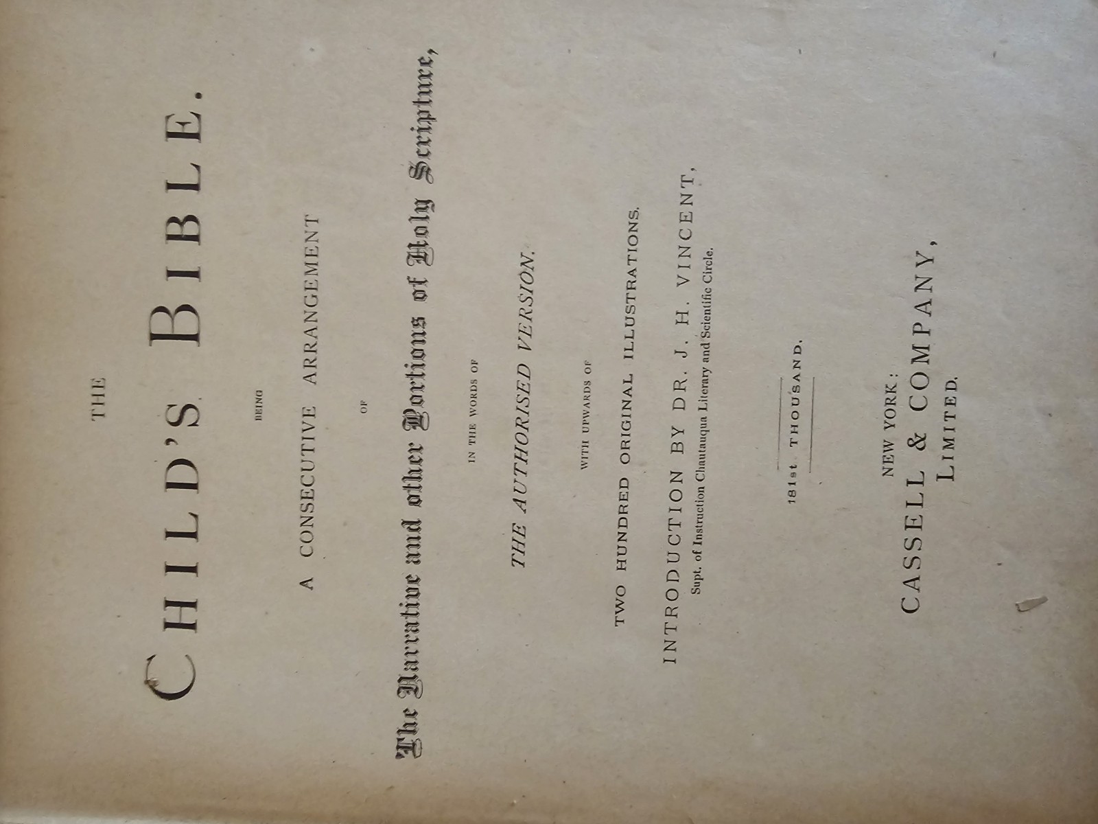 Cassell & Co. The Child’s Bible Hardcover Illustrated New York 1881