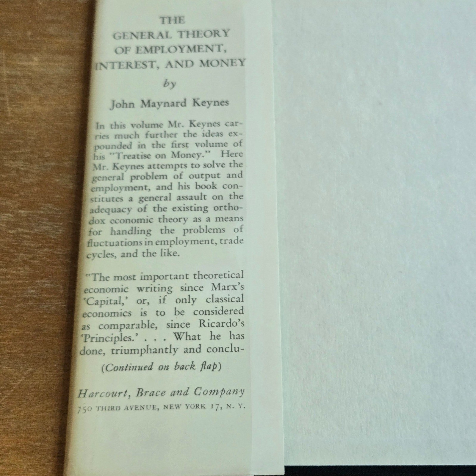 Harcourt Brace General Theory Employment Interest Money Keynes Hardcover Good DJ