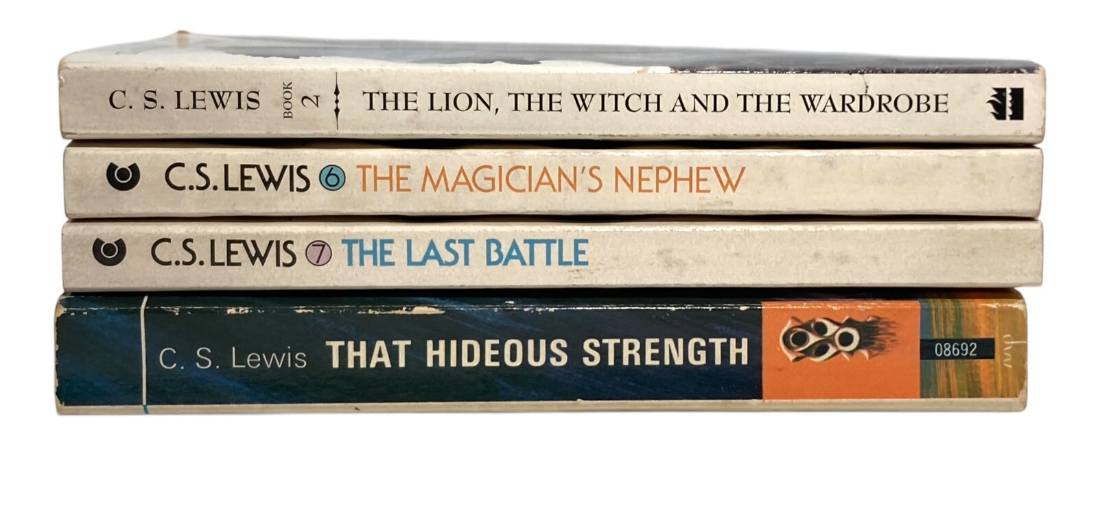 CS Lewis 3 Chronicles of Narnia #1 #6 #7 Collier + That Hideous Strength PB 1970