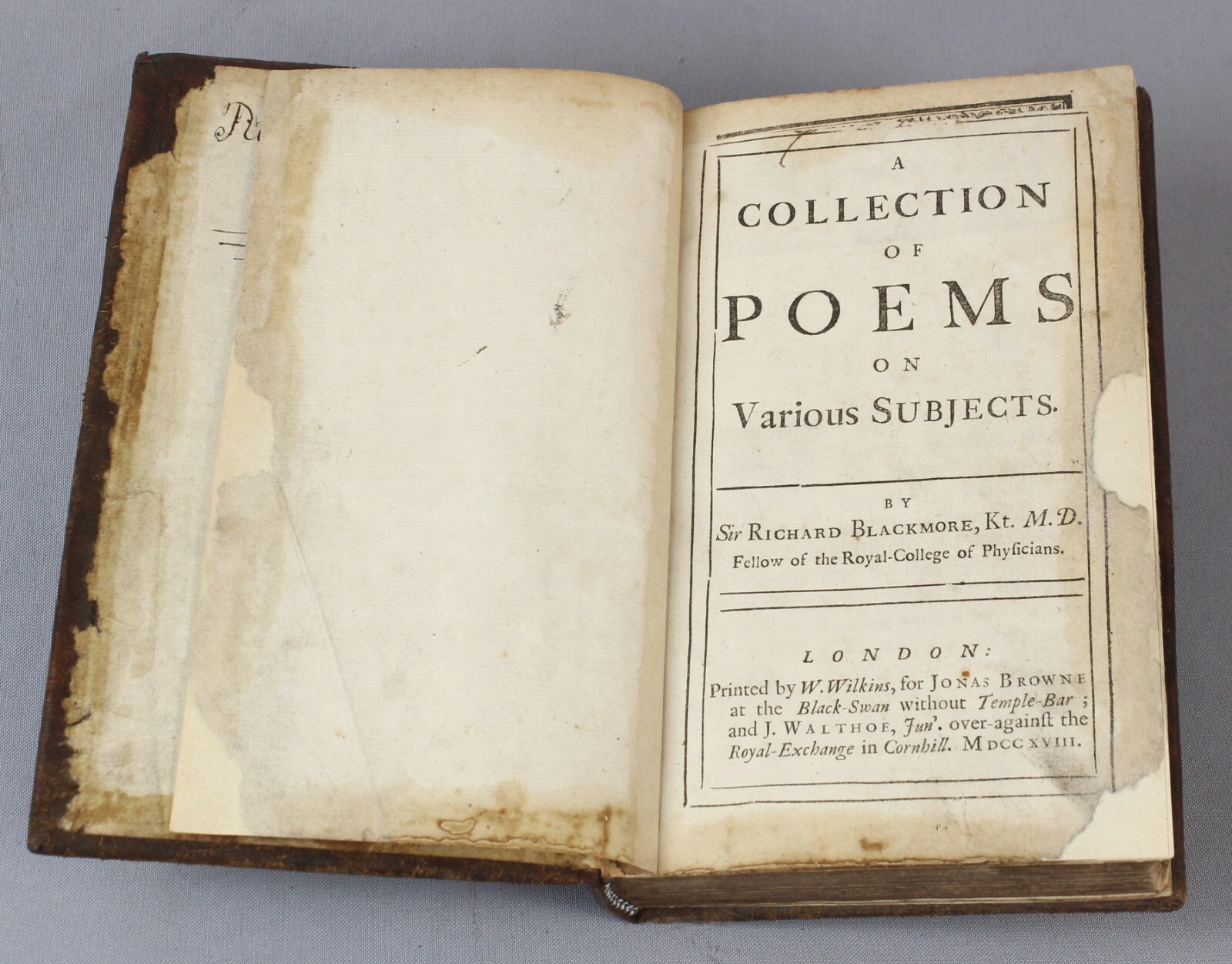 Richard Blackmore – 1718 – POEMS – scarce Augustan Poetry 1st Collected Edition
