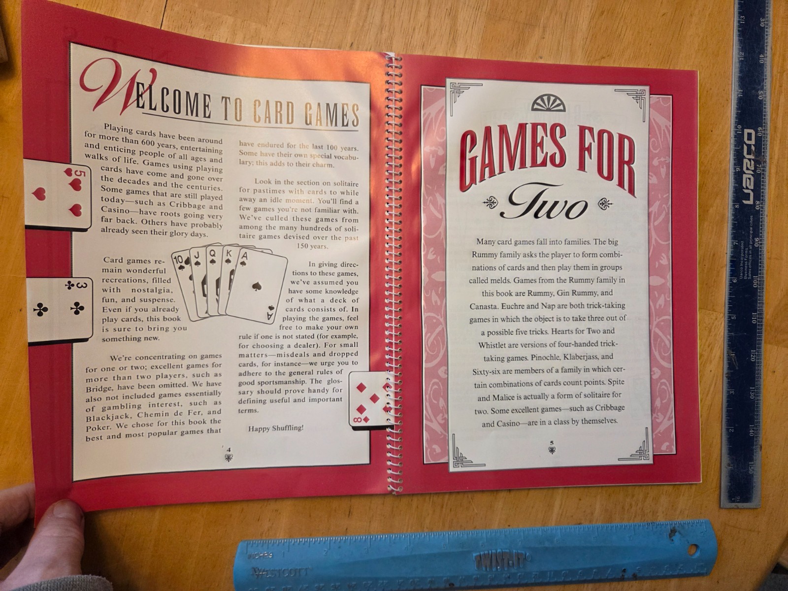 Card Games for One or Two – Over 30 to Choose From – 1994 Spiral Paperback