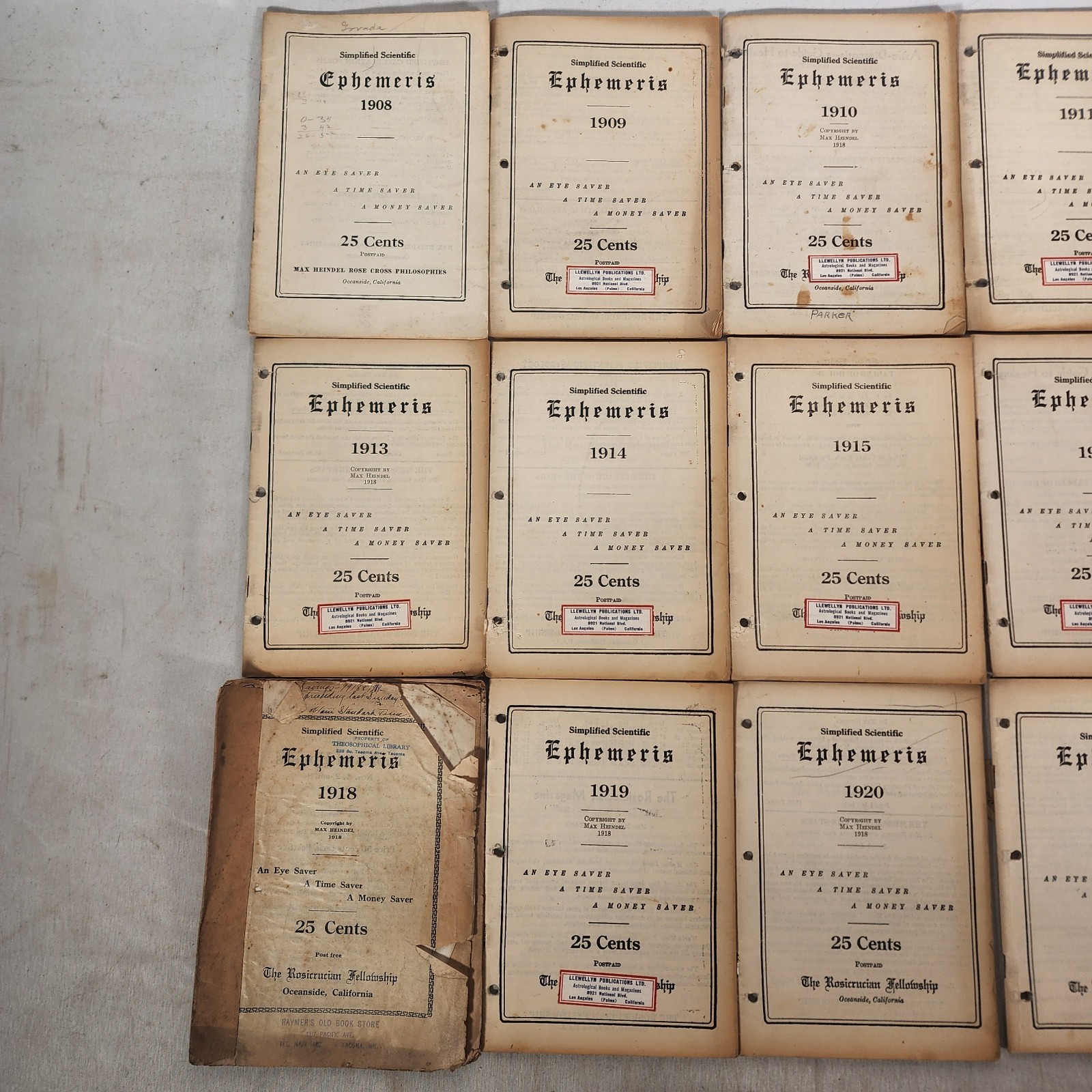 Lot 15 Simplified Scientific Ephemeris – Rosicrucian Fellowship 1908 – 1922