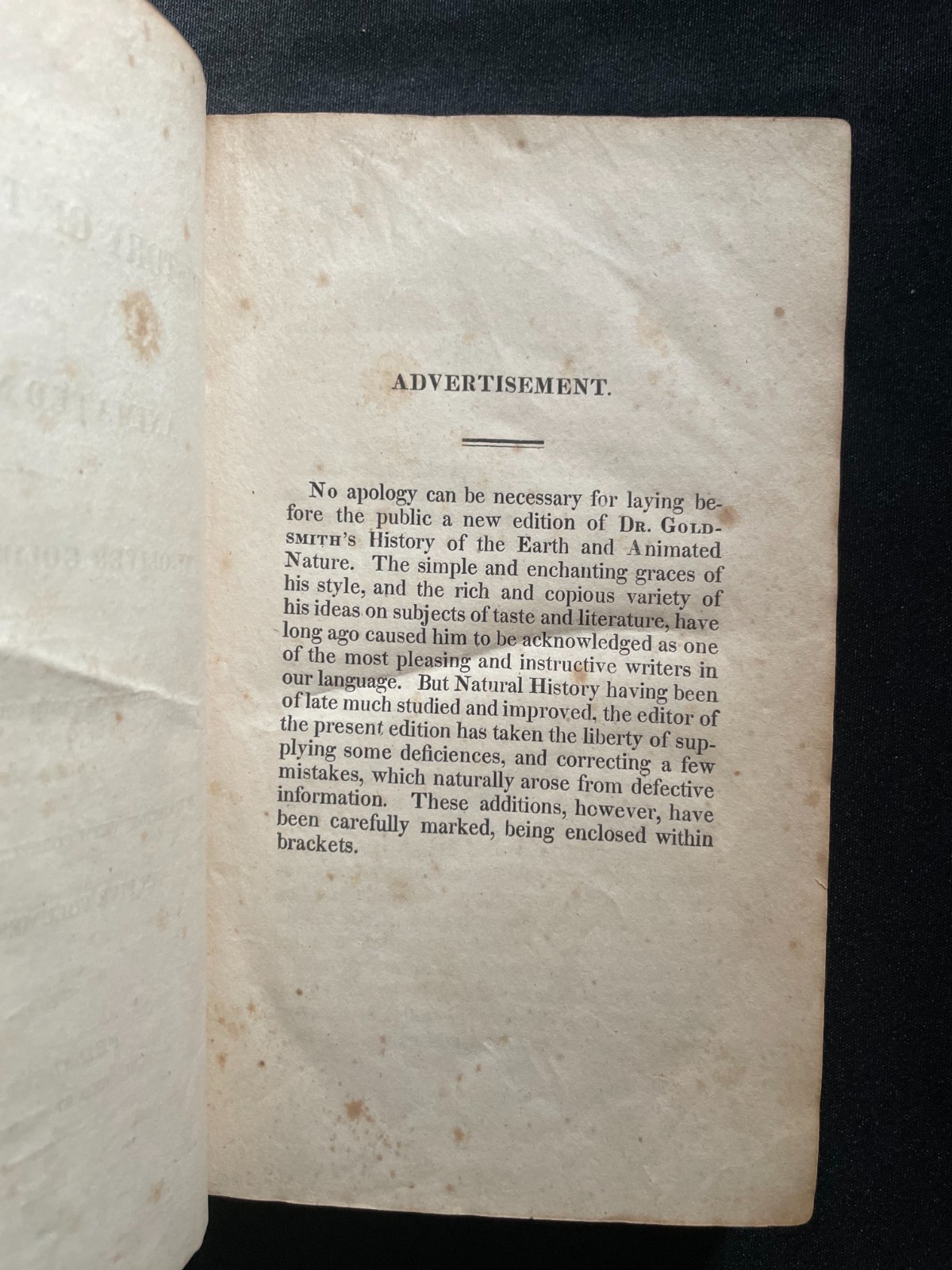 Antique Oliver Goldsmith “History of the Earth & Animated Nature” Vol. 1 (1823)