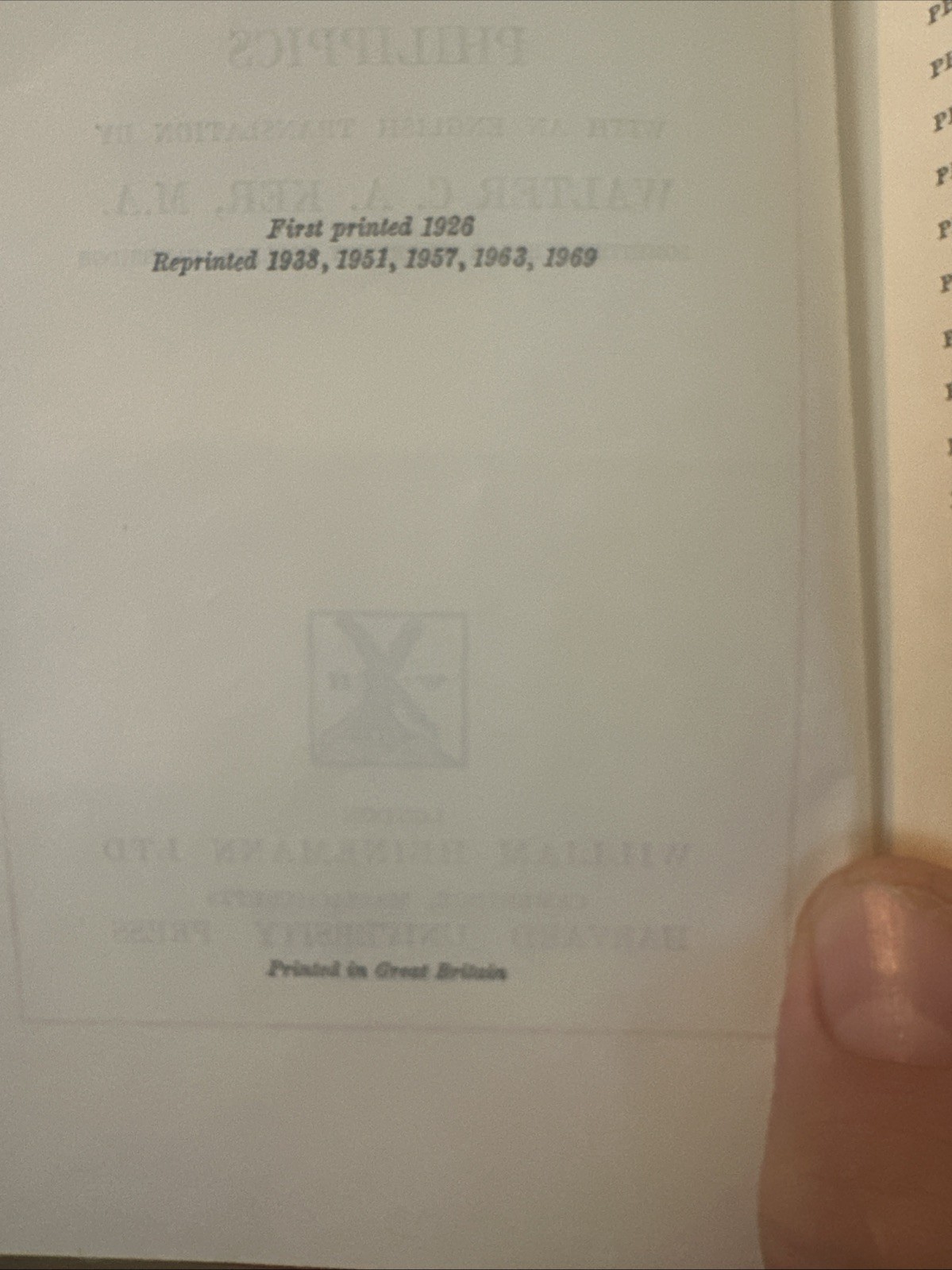 Cicero Vol. XV 15: Philippics; Loeb Classical Library #189 Latin-Eng. HC UK 1969