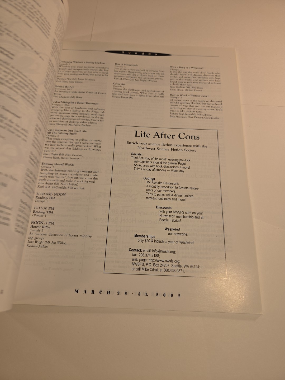 2002 NORWESCON 25 PROGRAM Sci Fi Convention- Vance, Brom, Wizards Of The Coast