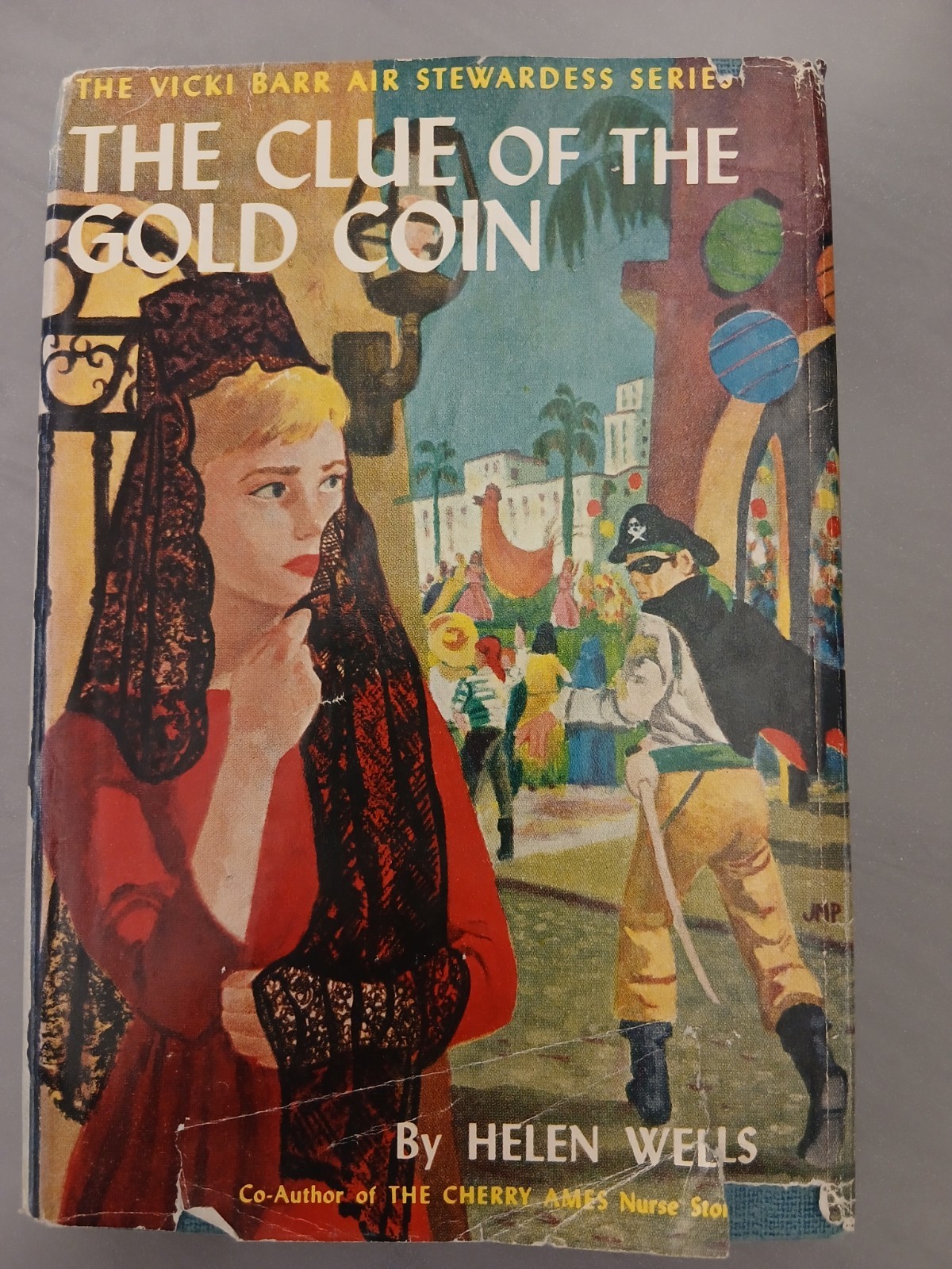 Vicki Barr Air Series The Clue of the Gold Coin by Helen Wells 1958, Dust Jacket