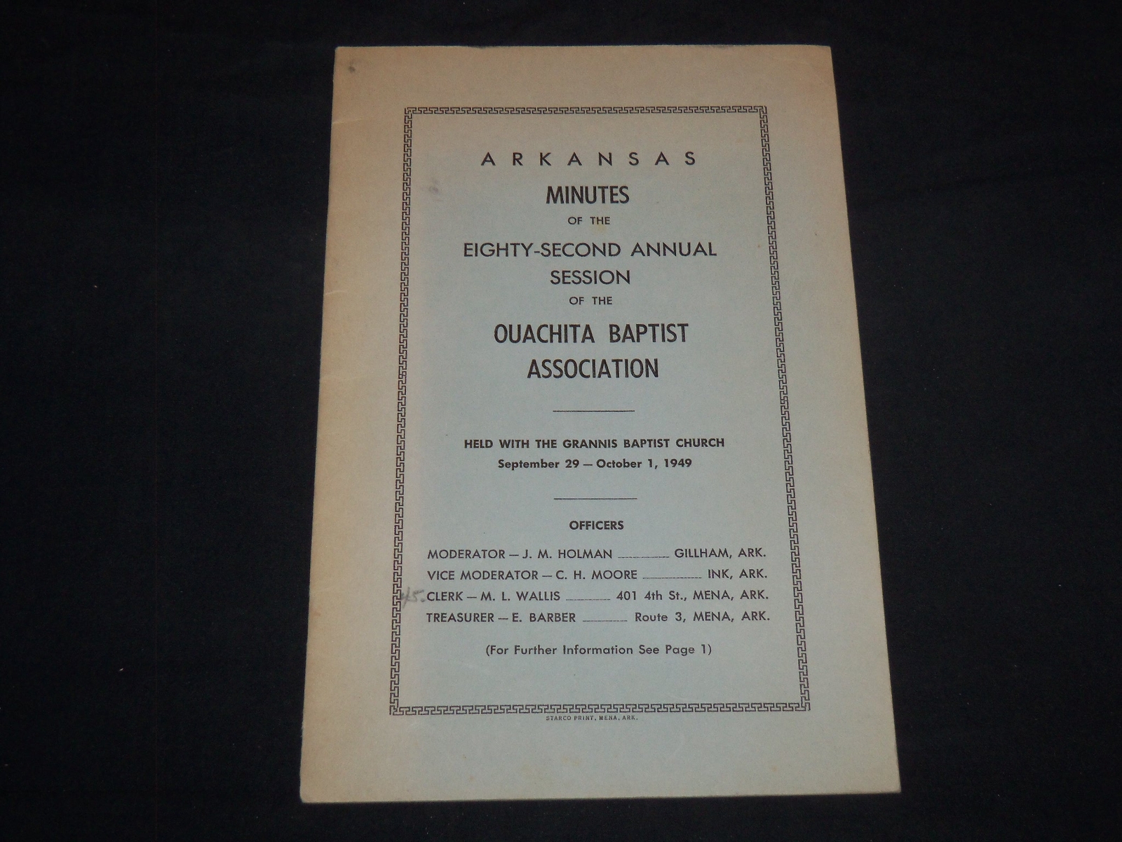 1949 QUACHITA BAPTIST ASSOCIATION MINUTES ARKANSAS 82ND ANNUAL SESSION – J 8623
