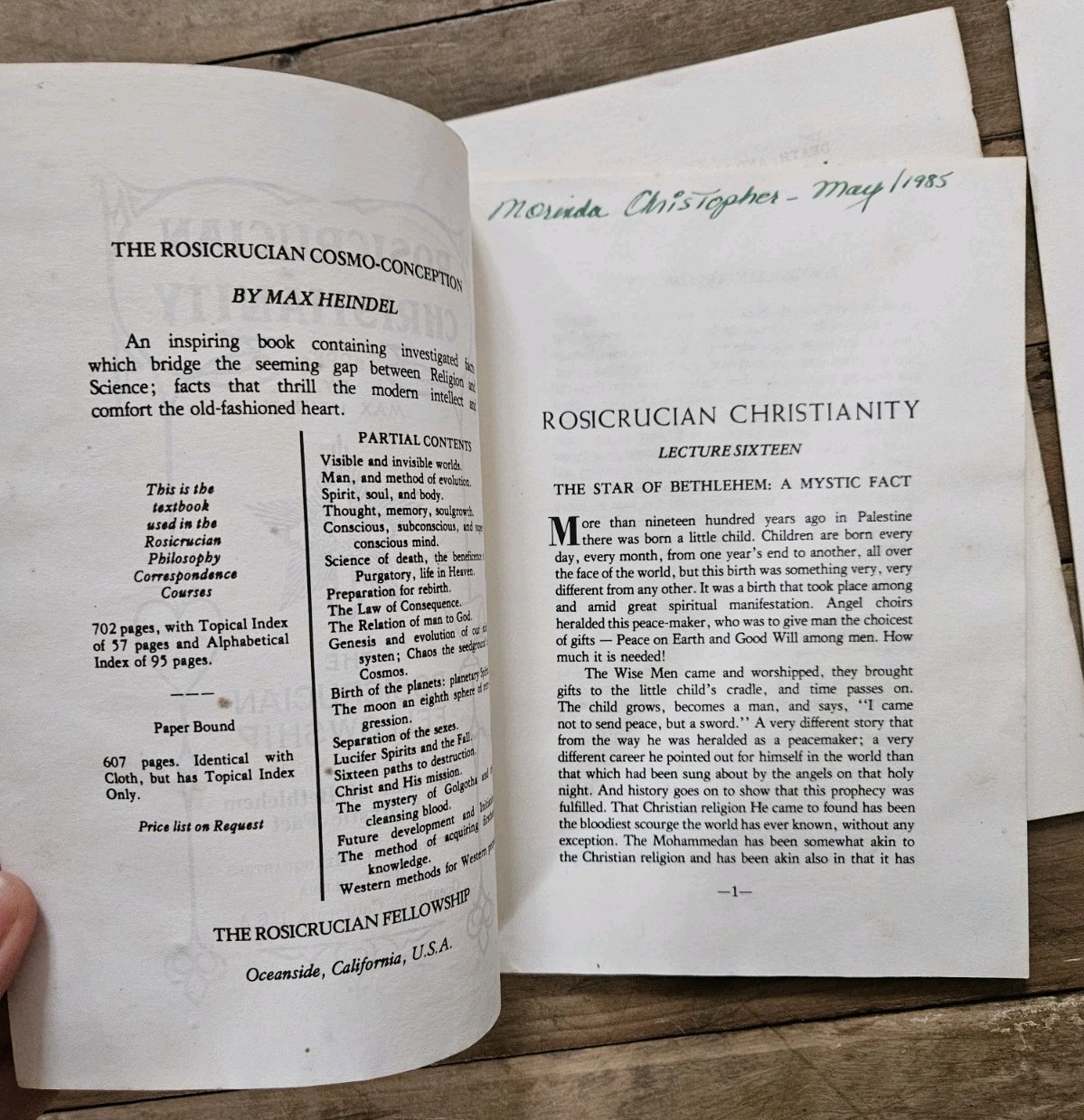 1937. Lot 14 – ROSICRUCIAN CHRISTIANITY by MAX HEINDEL Fellowship Lectures. RARE