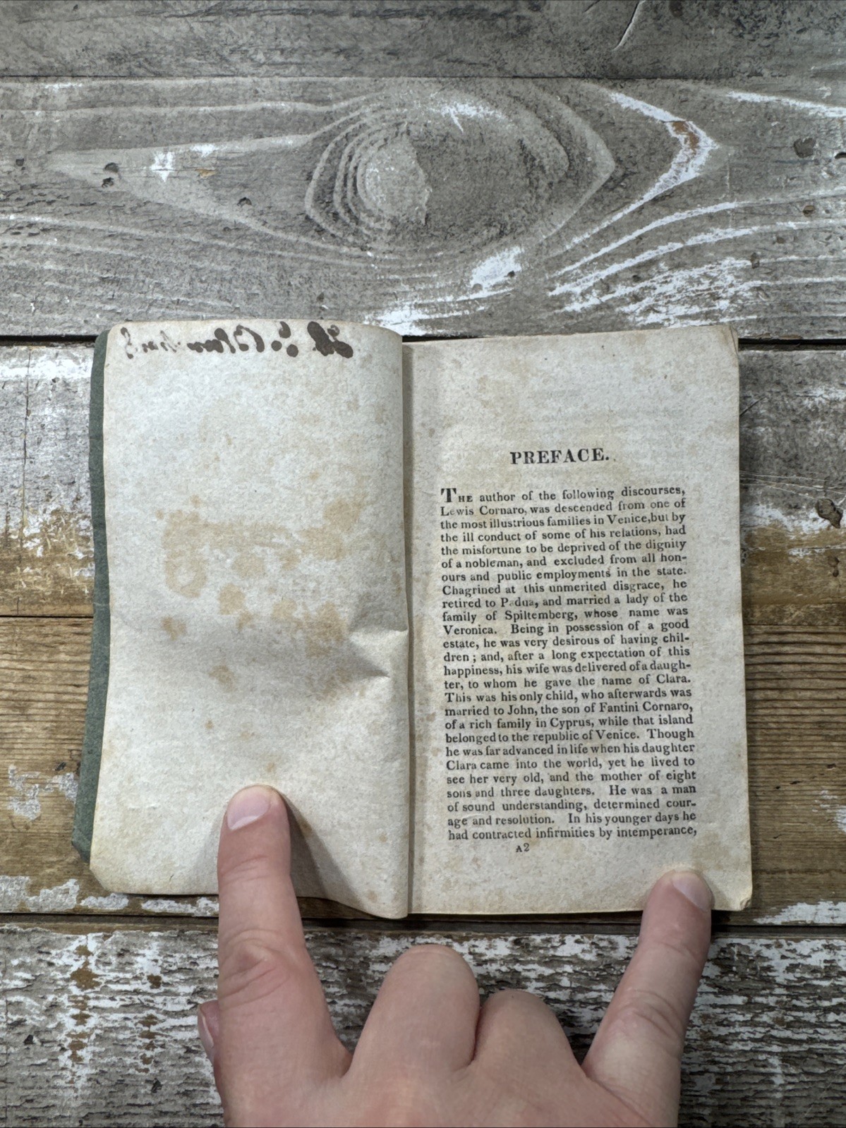 1814 Antique Self-Help Book “Discourses on a Sober and Temperate Life” Cornaro