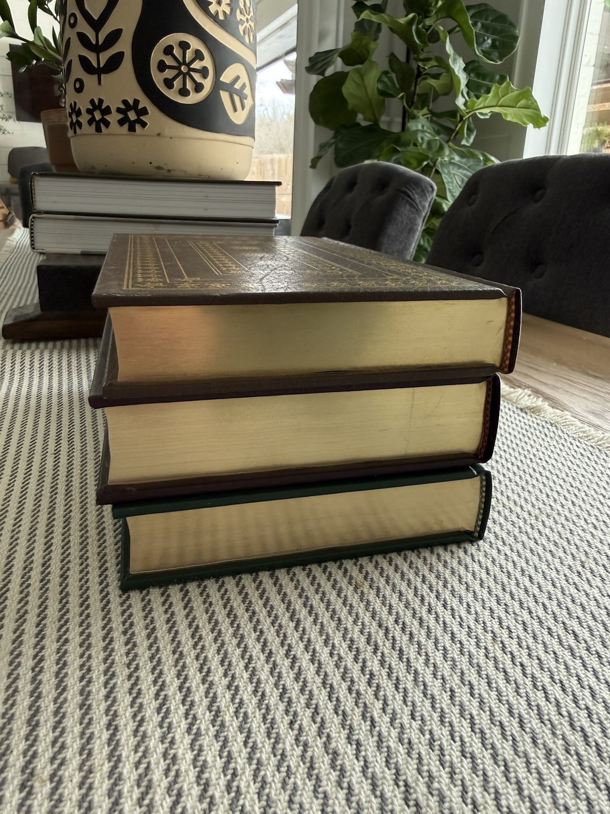 Lot Of 3 Franklin Library Full Leather Books Vintage Decor Collectible Hardcover