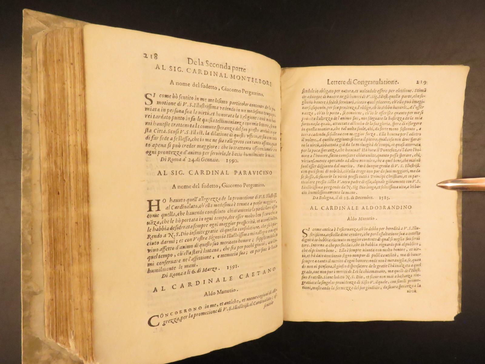 1595 – Italian Letters | Aldo Manuzio, Annibal Caro, Torquato Tasso, Boccaccio