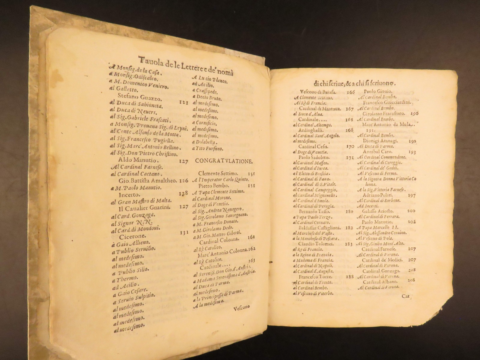 1595 – Italian Letters | Aldo Manuzio, Annibal Caro, Torquato Tasso, Boccaccio