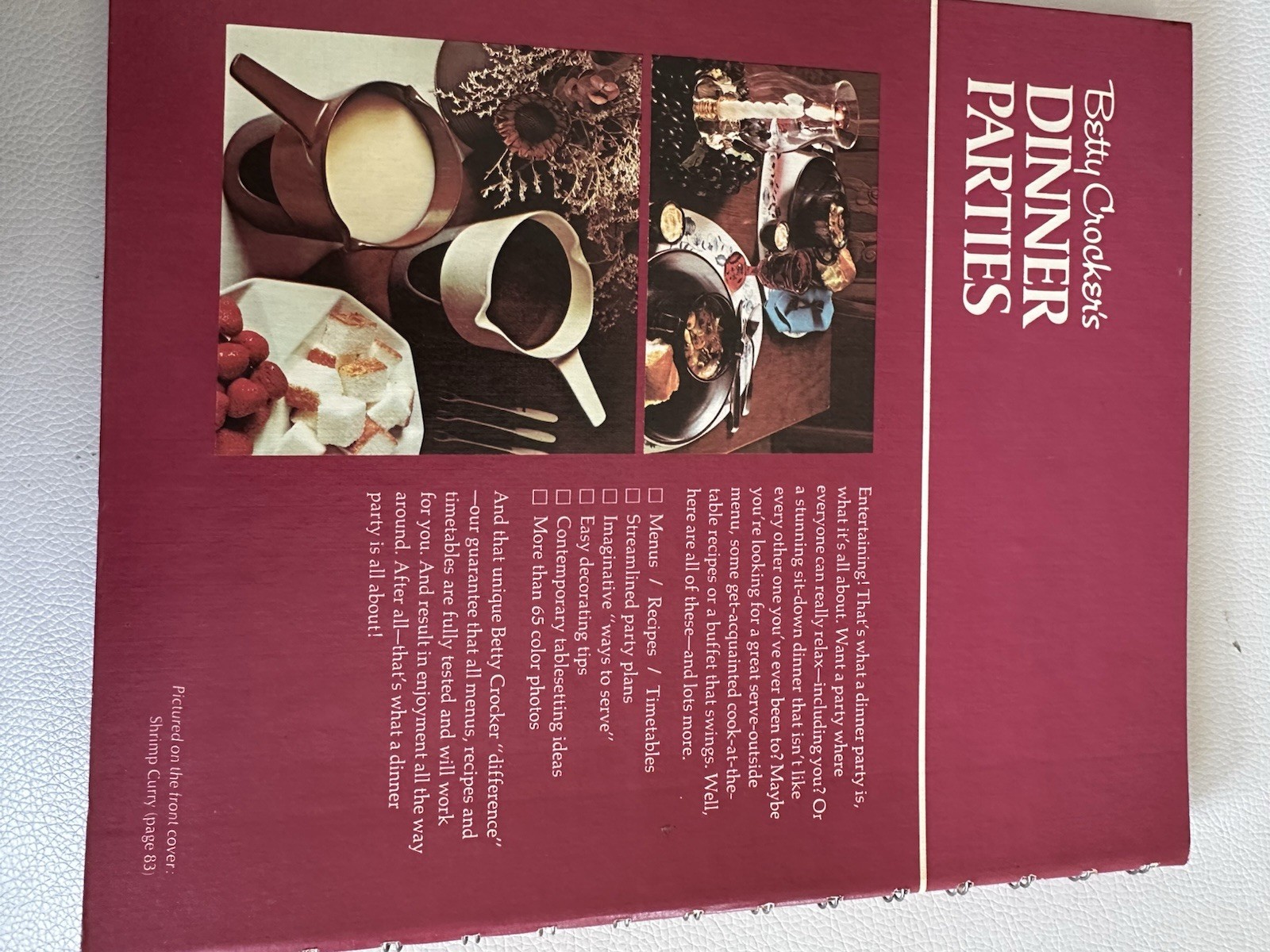 Betty Crocker’s Dinner Parties Third Printing 1972 Hard Cover Spiral Illustrated