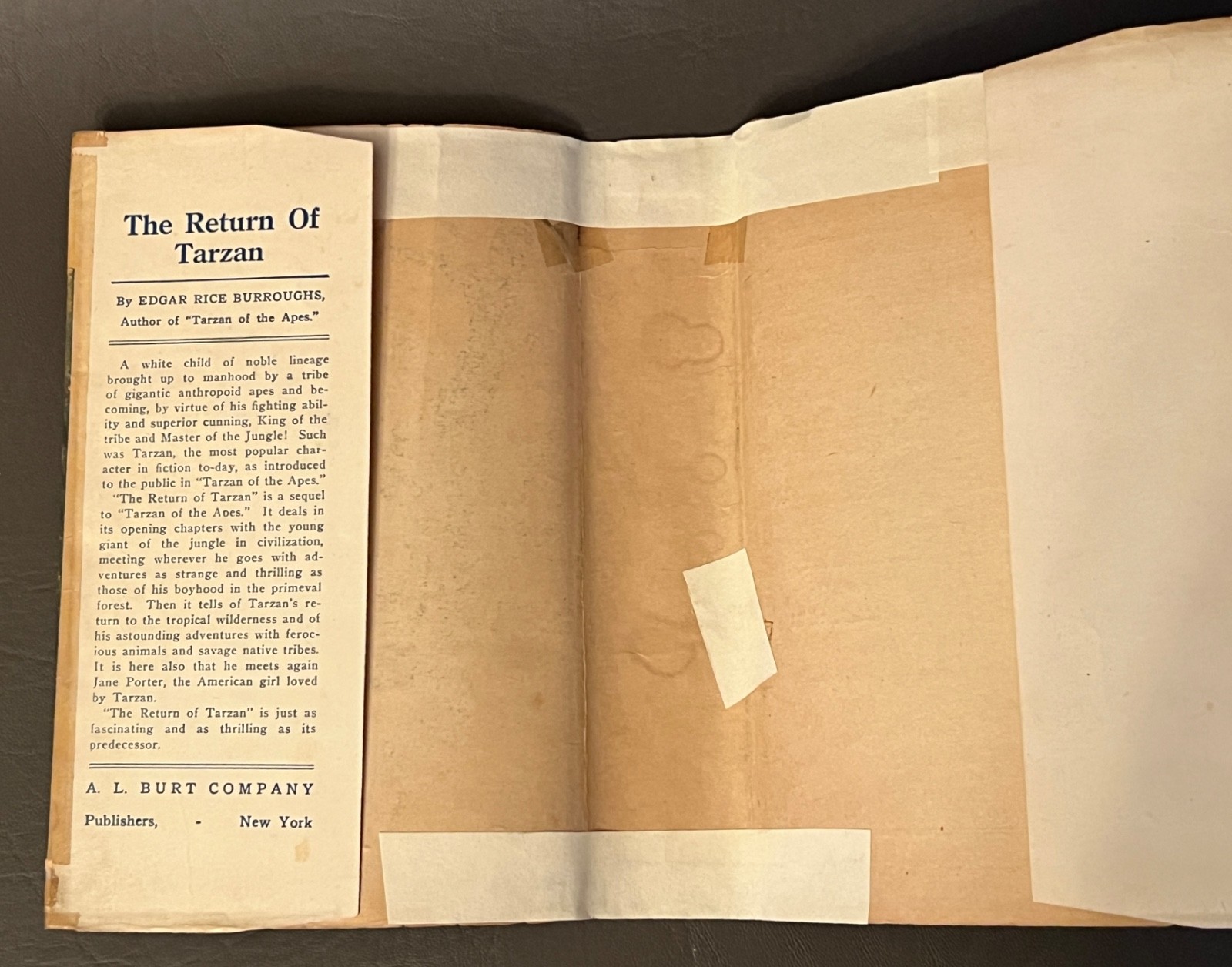 Edgar Rice Burroughs The Return of Tarzan HC/DJ March 1915 A.L. Burt