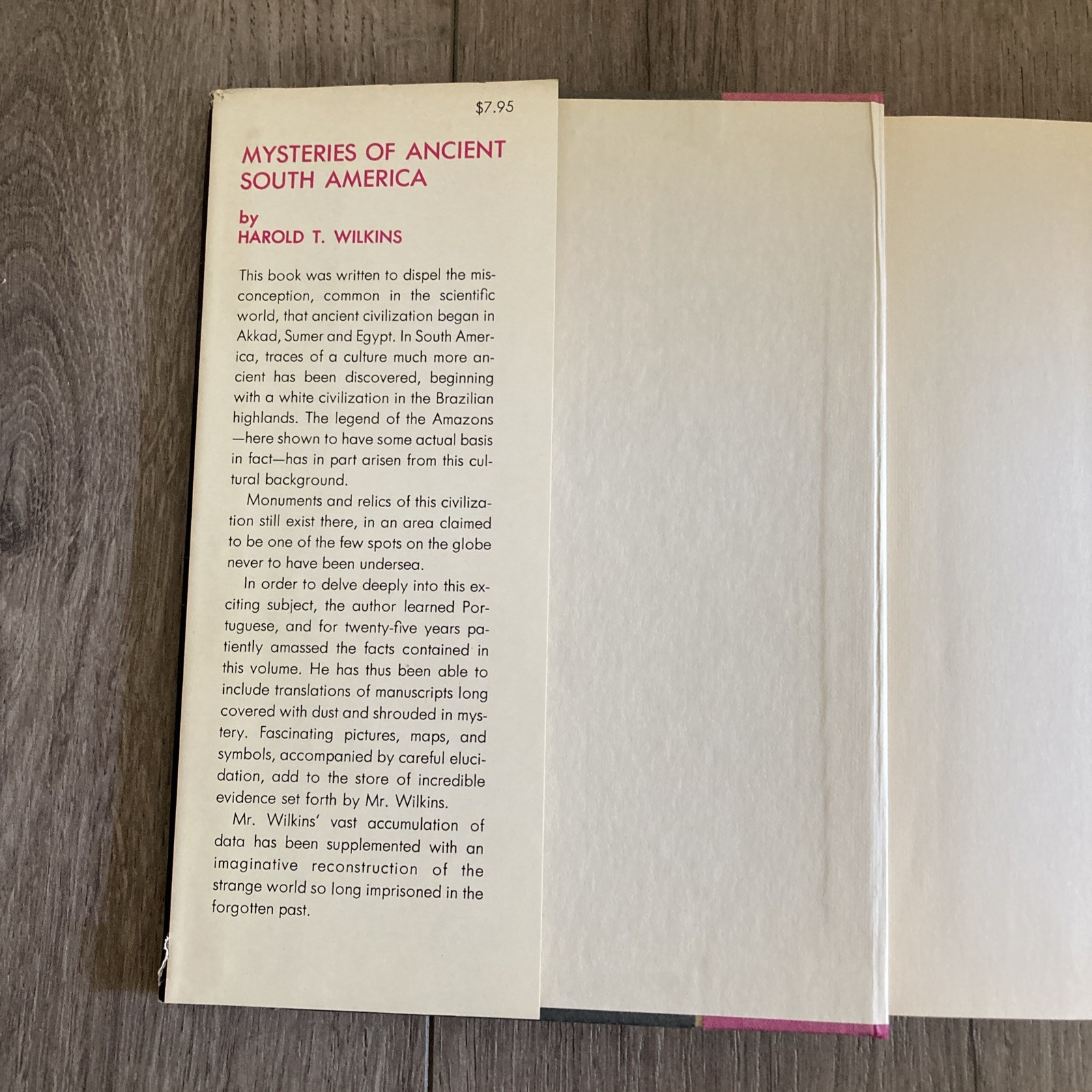 Mysteries of Ancient South America Harold T. Wilkins HC/DJ Second Printing 1974