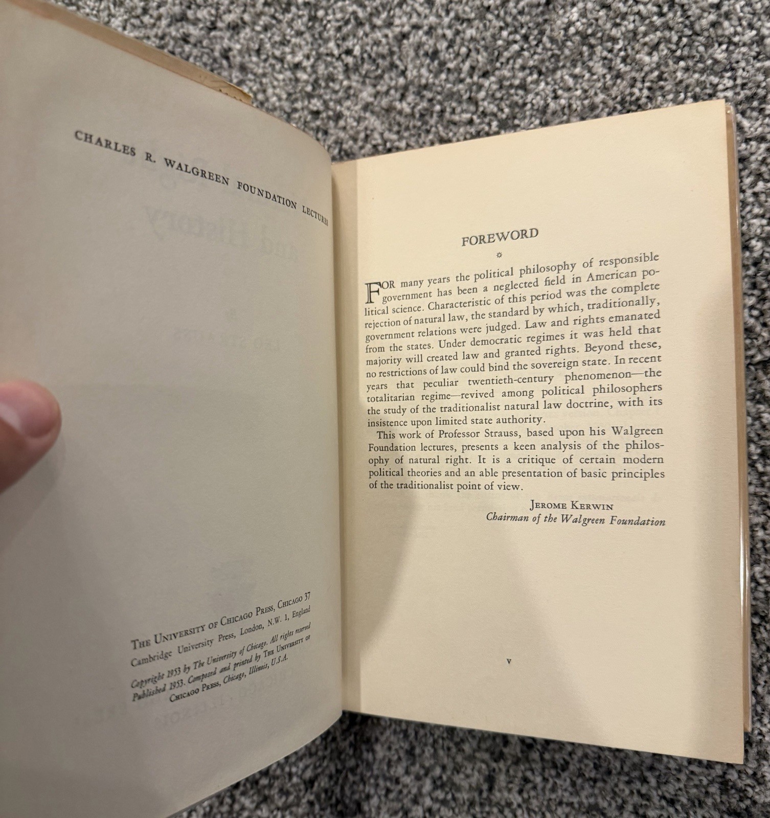 Leo Strauss Natural Right And History First Edition Hardcover 1953