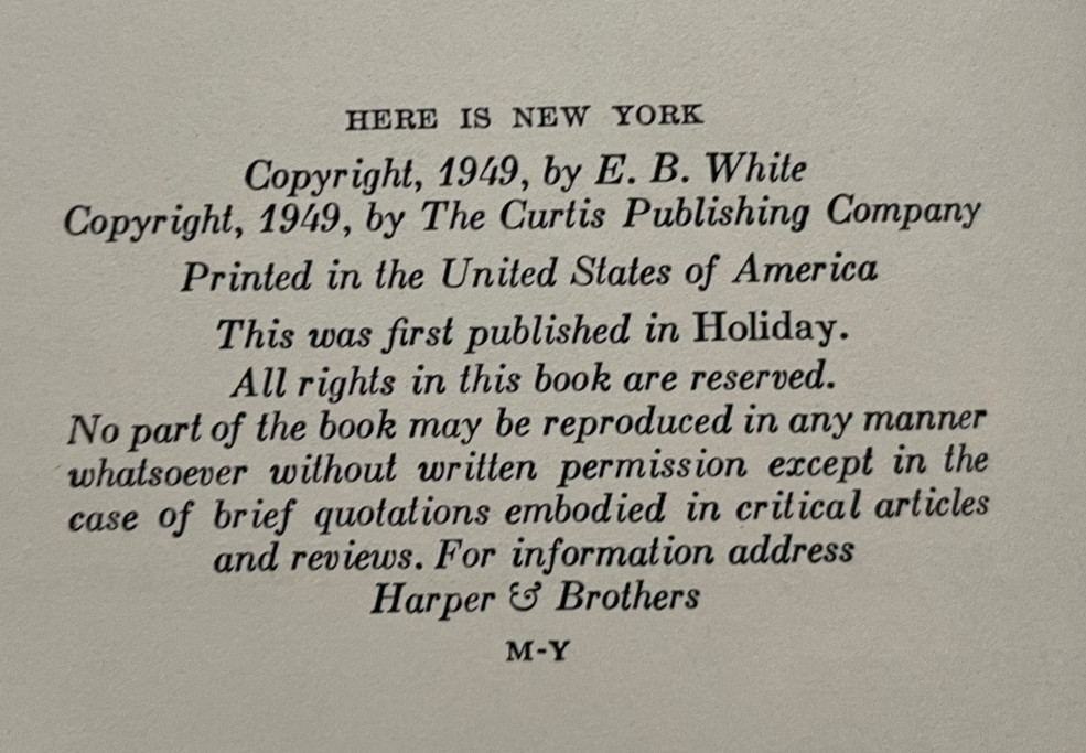 Vintage Book 1949 HERE IS NEW YORK by E.B. White – Book of the Month Club Ed