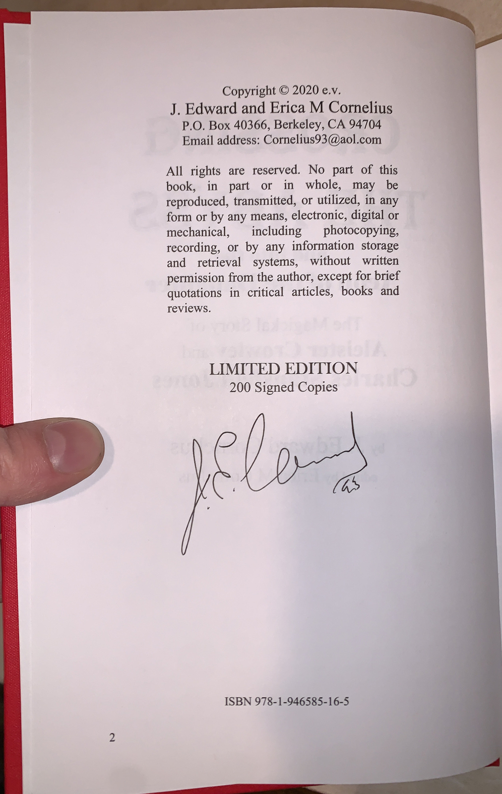 SIGNED, 1 of 200, CROSSING THE ABYSS, ALEISTER CROWLEY & FRATER ACHAD, CORNELIUS