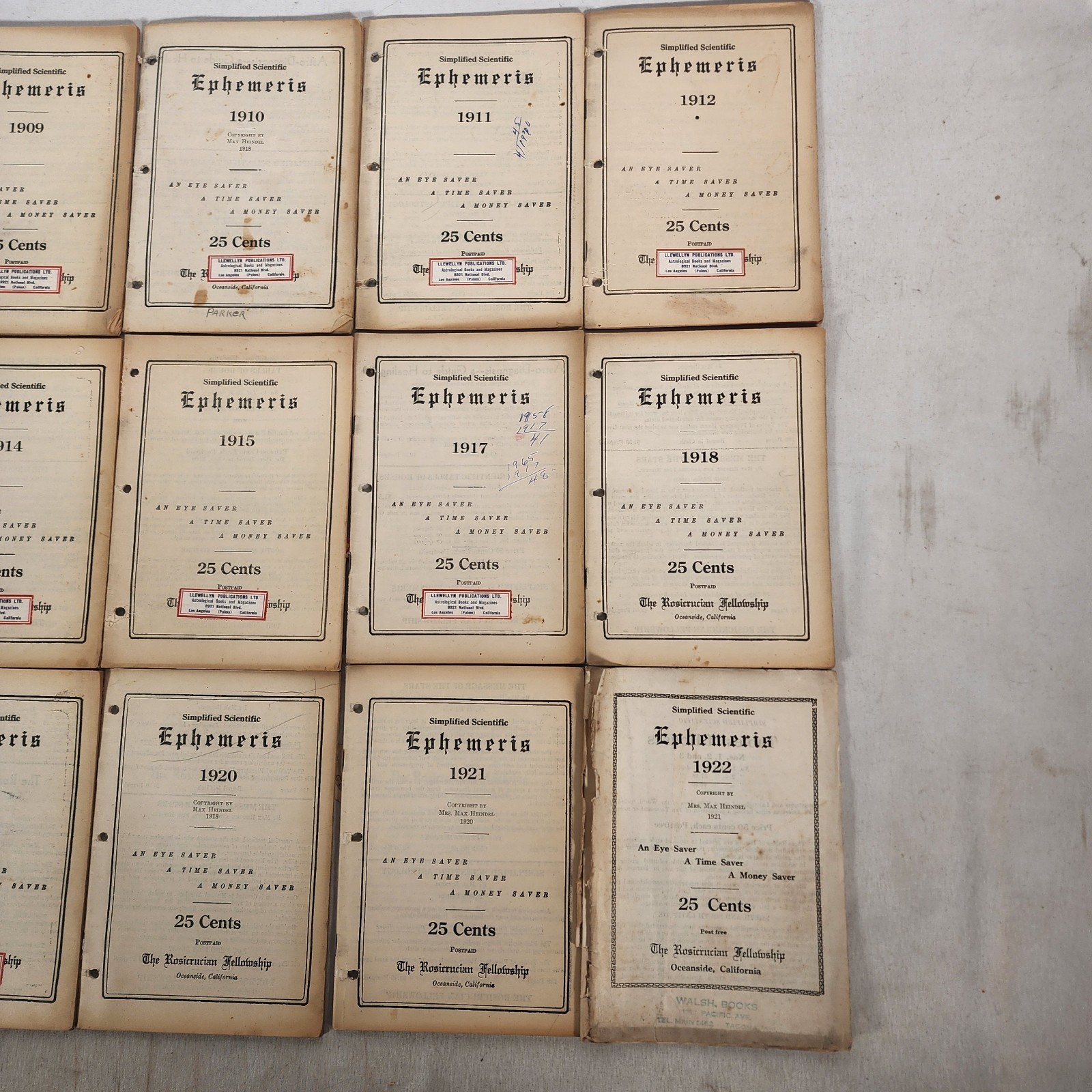 Lot 15 Simplified Scientific Ephemeris – Rosicrucian Fellowship 1908 – 1922