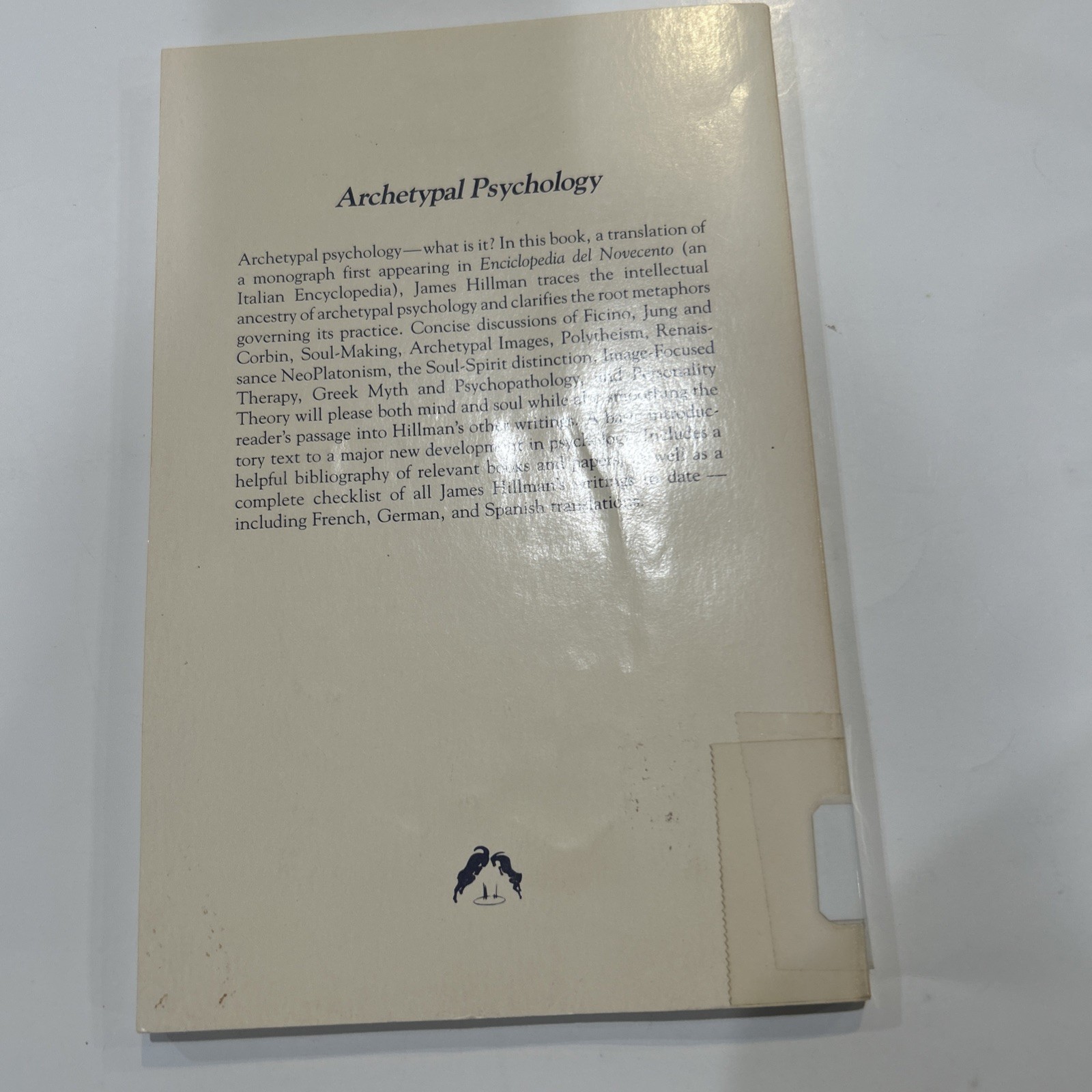 VTG Archetypal Psychology James Hillman c1983 Ex College Library