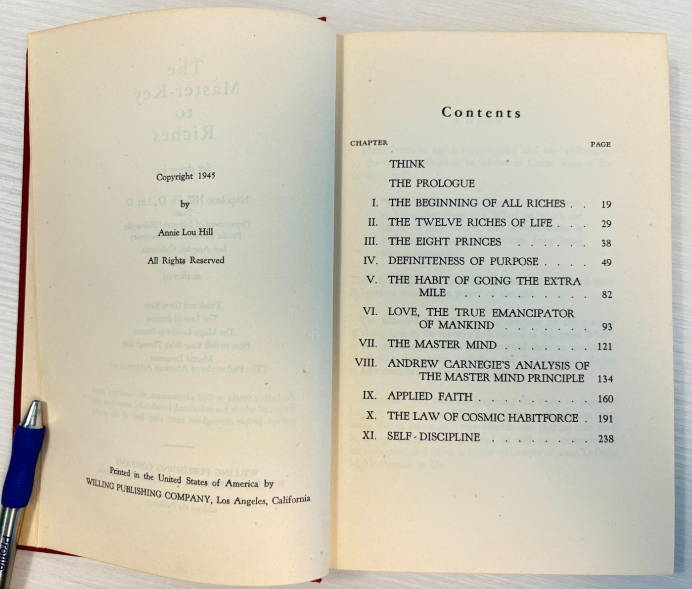 Master Key to Riches Napoleon Hill 1945 First Edition SIGNED Bookplate Willing