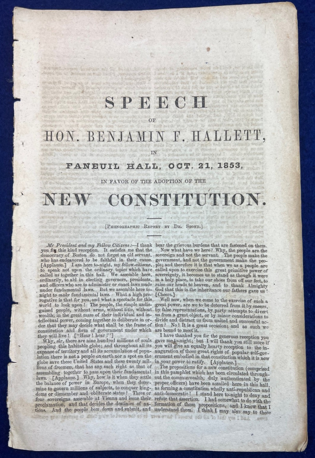 1853 New Massachusetts Constitution Adoption Speech Antique History Book