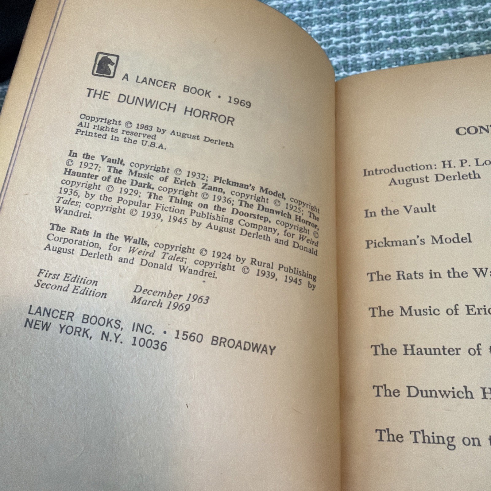 The Dunwich Horror by H.P. Lovecraft 1969 Lancer Vintage Paperback