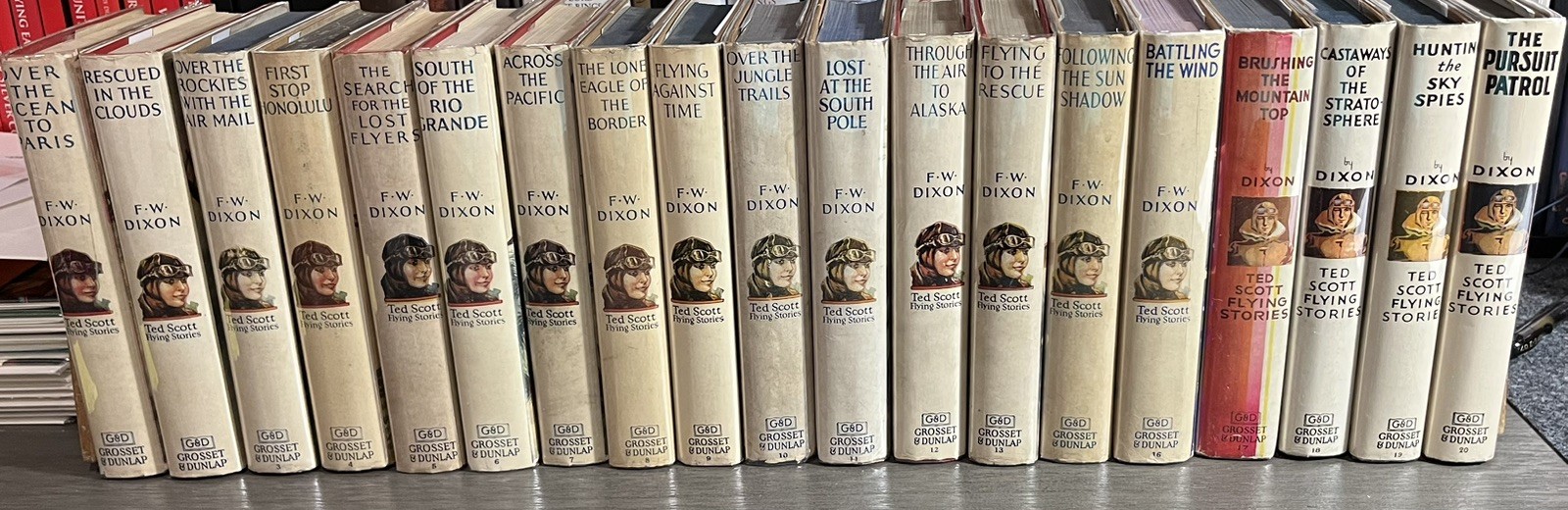“Ted Scott Flying Stories” Lot #-13,15-20 Franklin W. Dixon Illus. HC DJs Exc!
