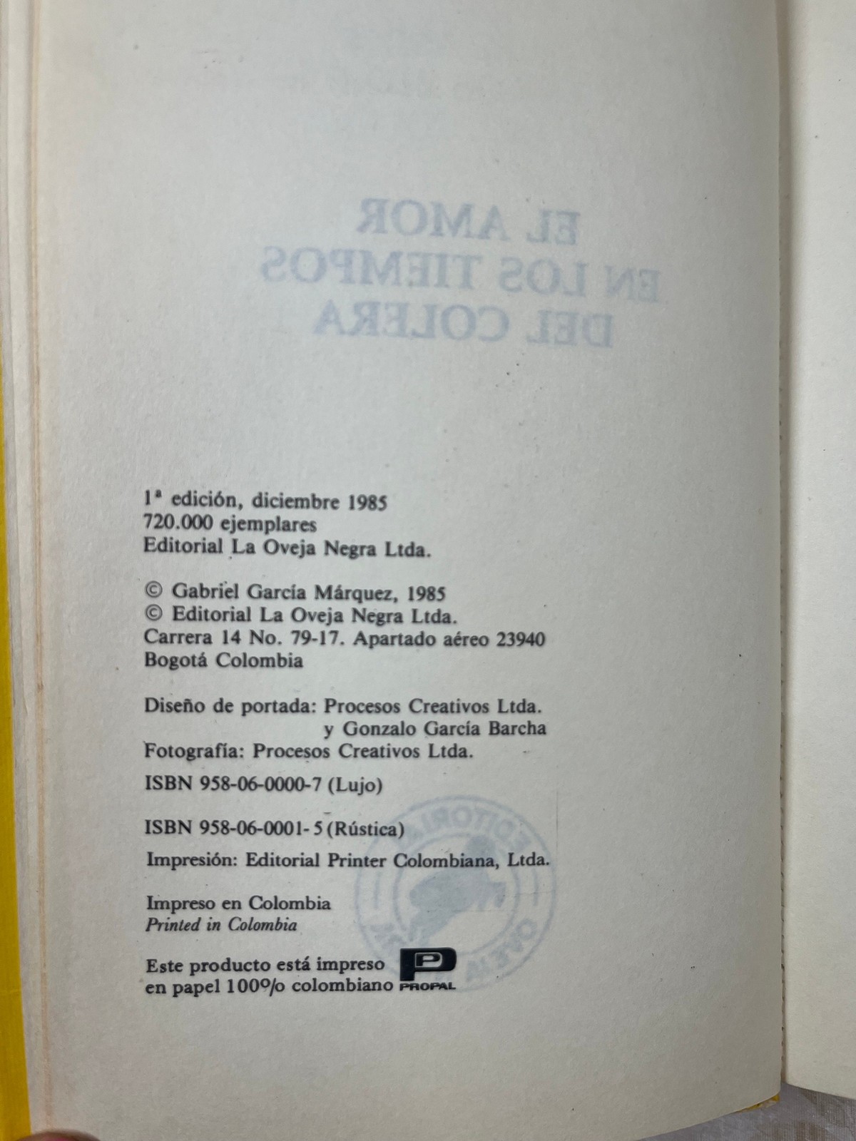 1985 El Amor en Tiempo del Cólera Márquez First Edition Magical Realism