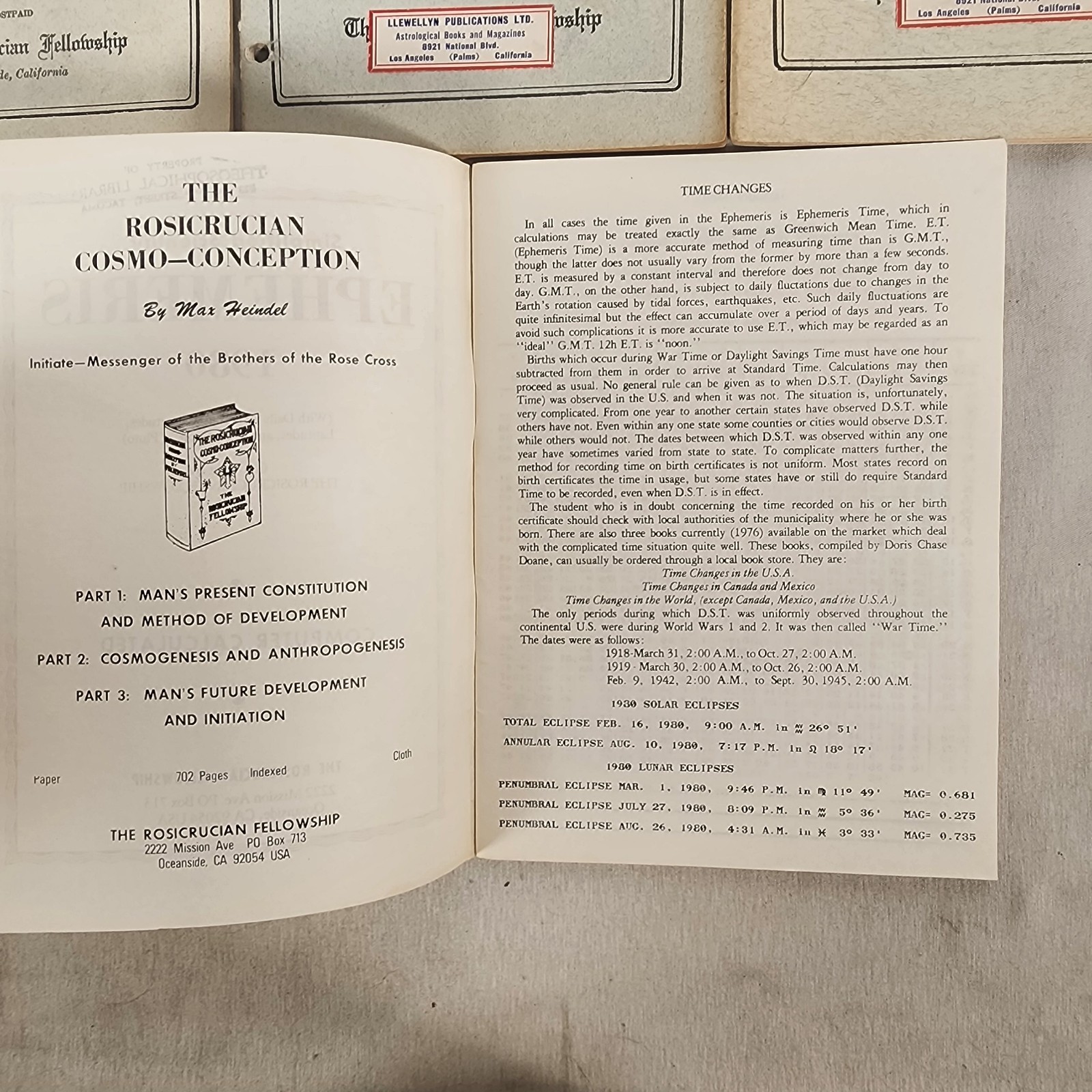 Lot 14 Simplified Scientific Ephemeris – Rosicrucian Fellowship 1932 – 1980