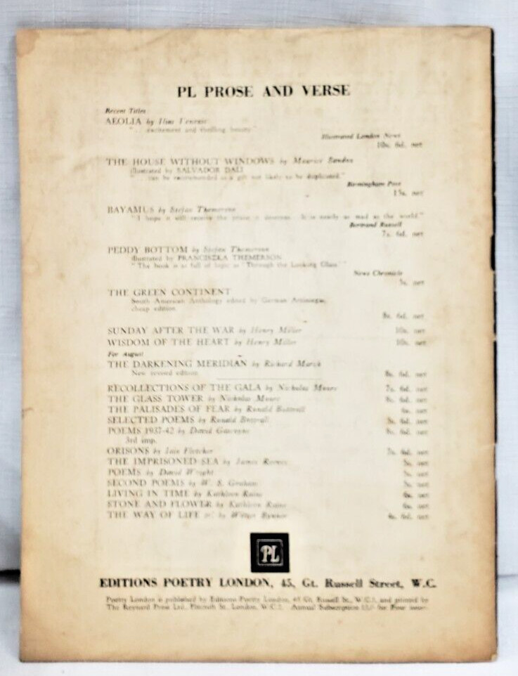 RARE, 1951 HAROLD PINTER POEM in “Poetry London” Magazine, THIRD PUBLISHED WORK