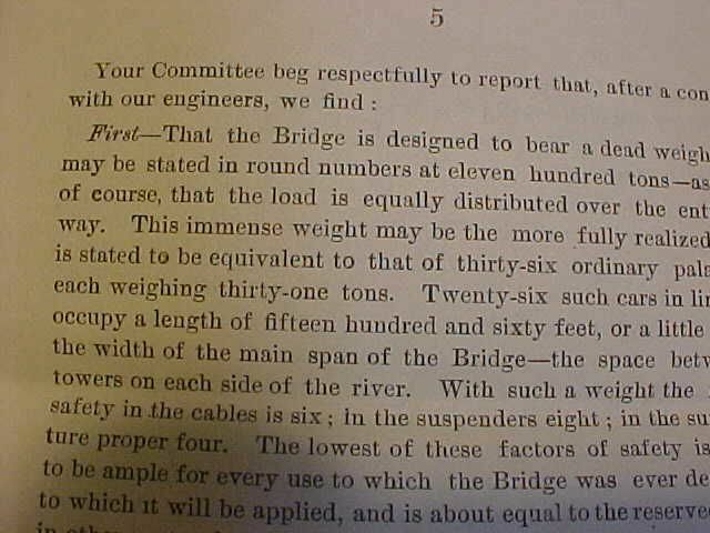 RARE 1881 NEW YORK & BROOKLYN BRIDGE REPORT TO TRUSTEES PAMPHLET