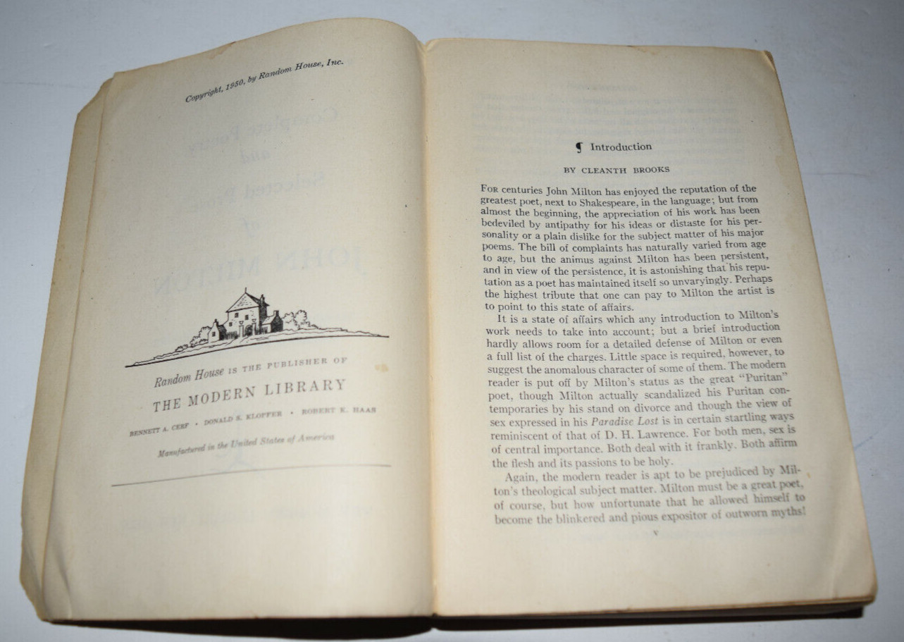 John Milton COMPLETE POETRY AND SELECTED PROSE OF JOHN MILTON Modern Lib. Edit.