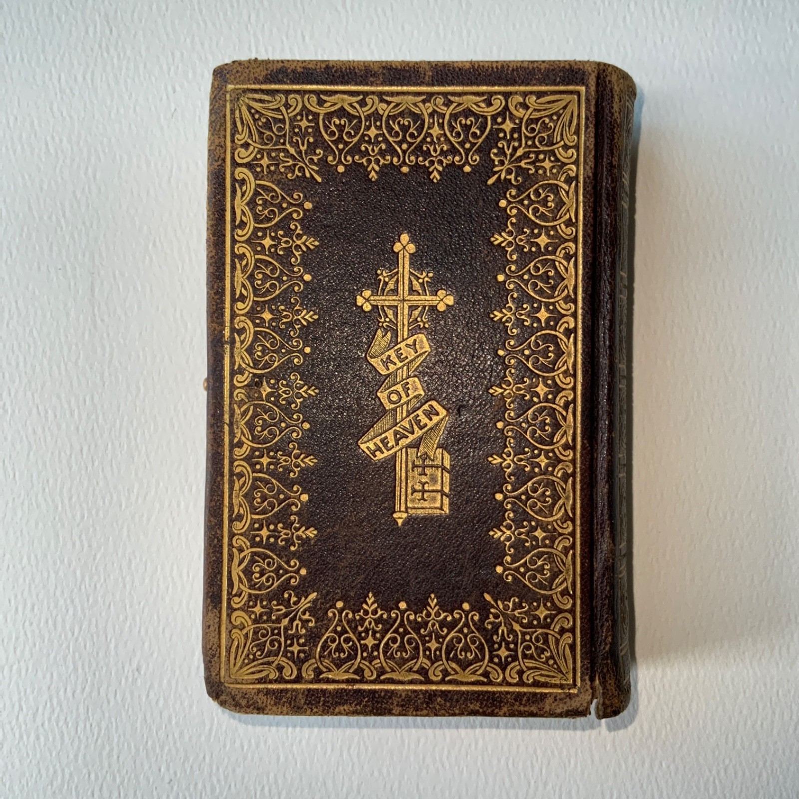 1875 Key of Heaven Antique Catholic Prayer Book Benziger Gilt 3×5 Fair