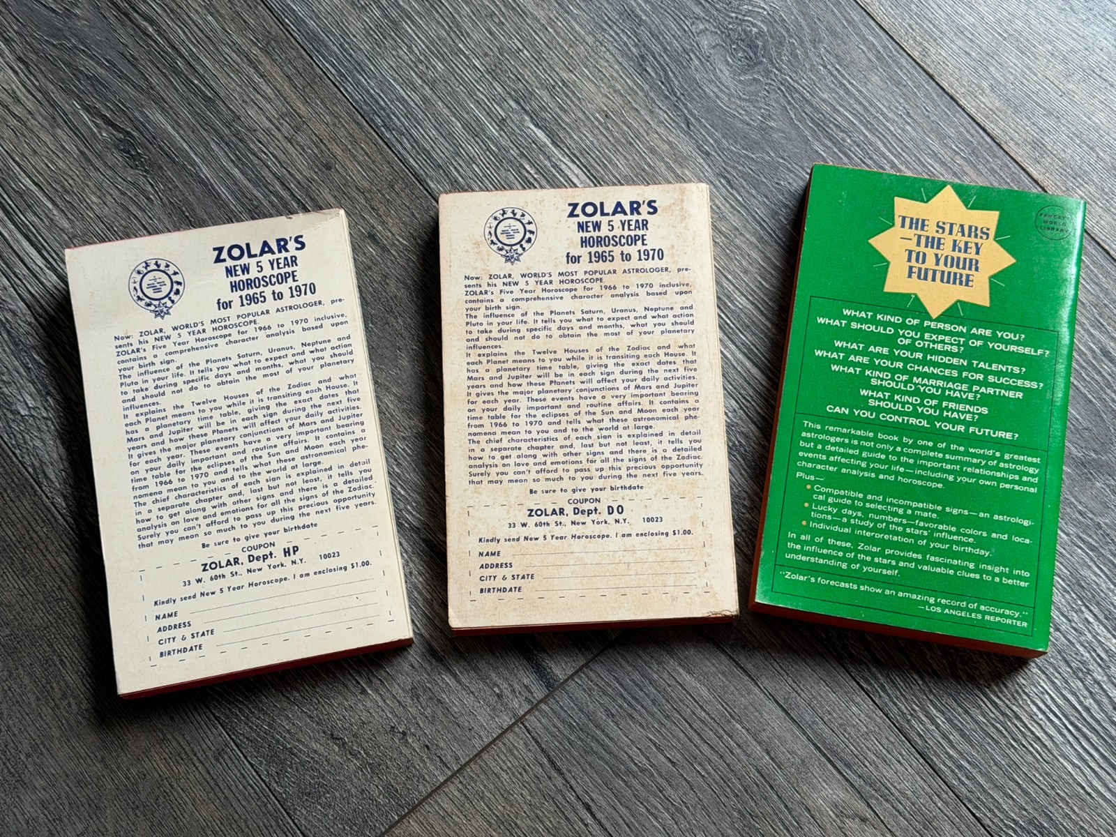 ZOLAR’S Paperback Book Lot 3pc Vintage Occult Astrology Hypnosis Numerology
