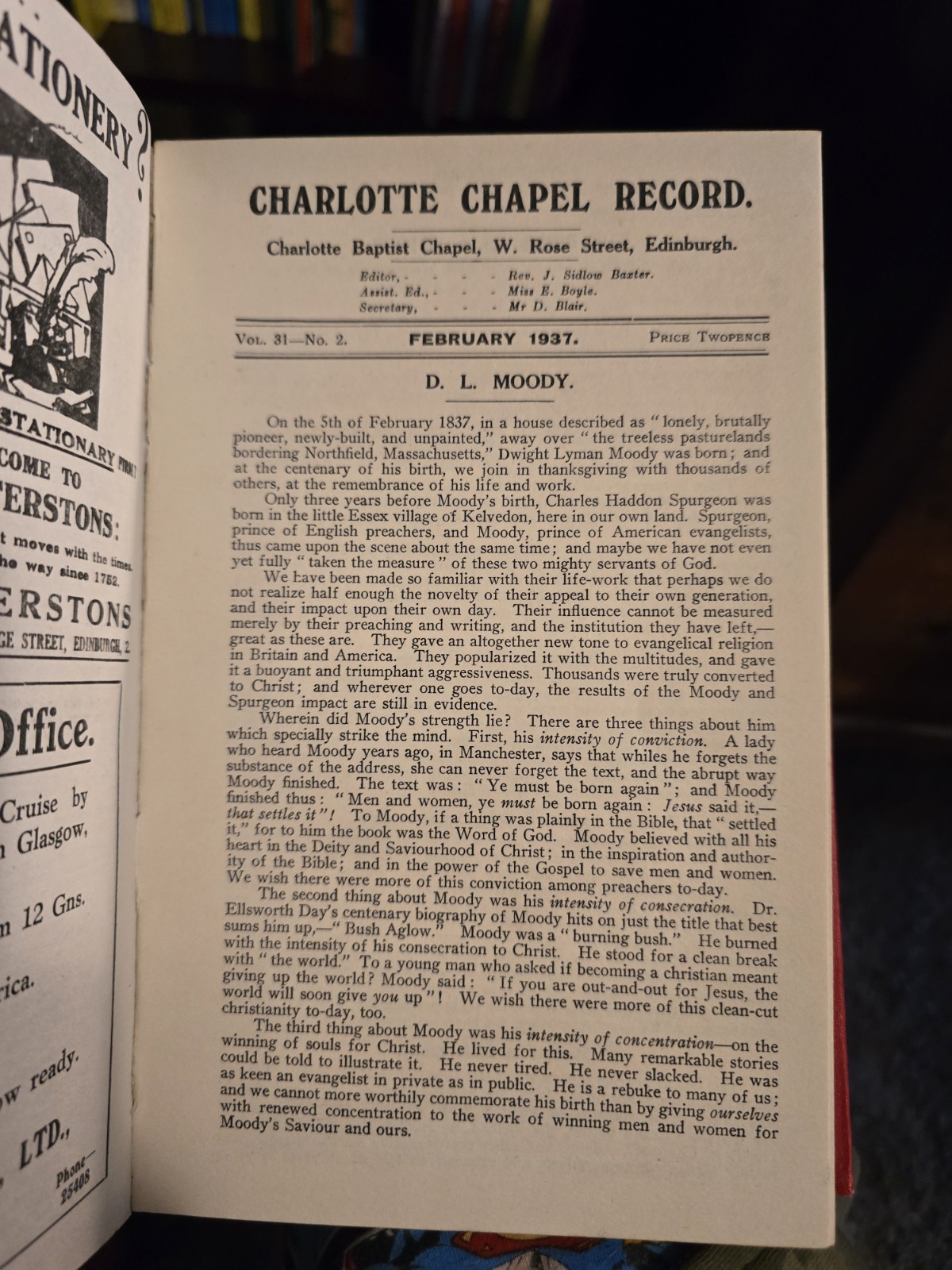 Charlotte Chapel Record 4 Vols 1924-44 W Graham Scroggie J Sidlow Baxter KESWICK