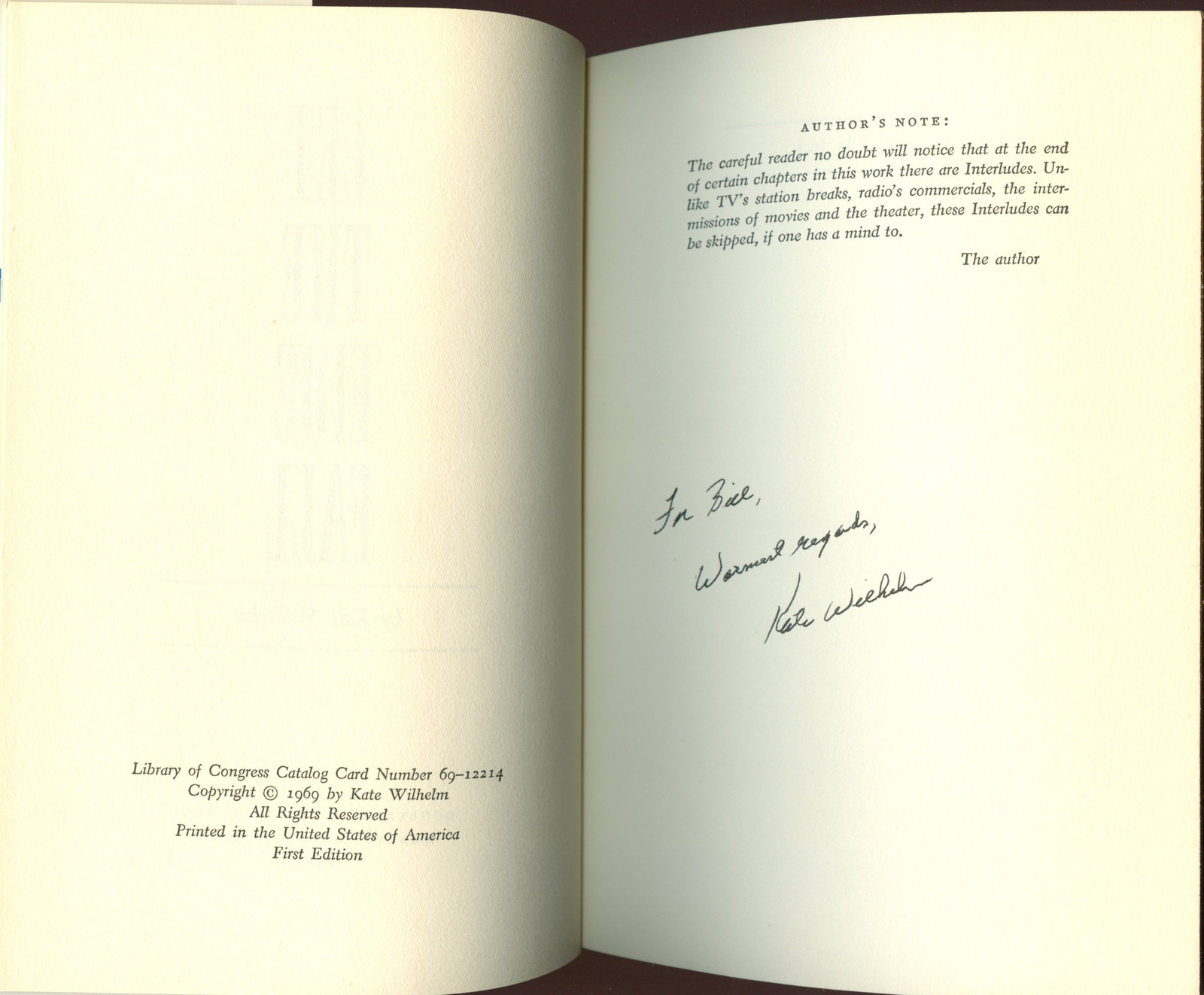 Fiction: LET THE FIRE FALL by Kate Wilhelm. 1994. Inscribed 1st edition.